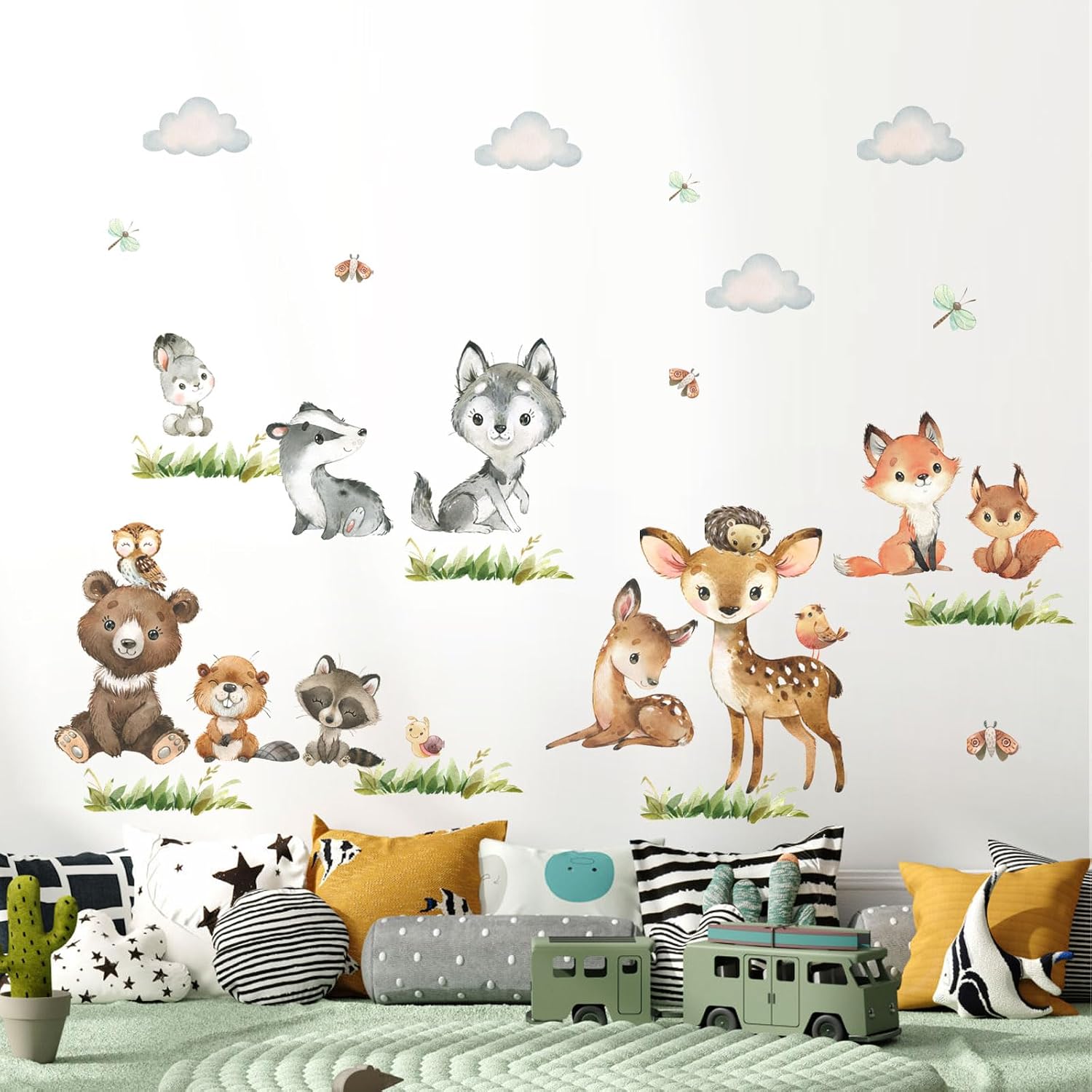 Jungle Animals Wall Stickers Forest Animal Wall Decals Fox Bear Giraffe Self-Adhesive / Animals B