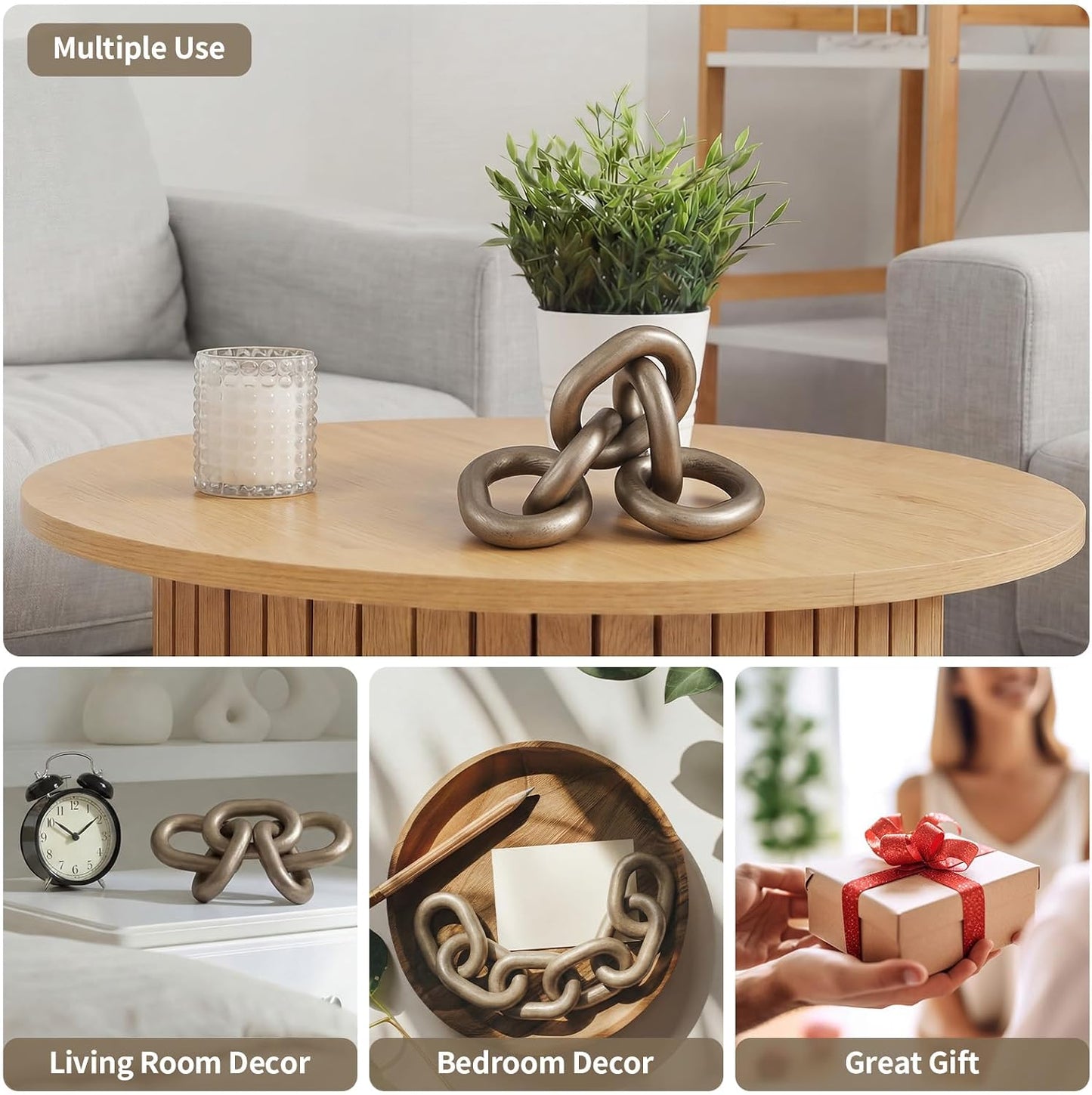Decorative Wood Chain Link Decor Rustic 5 Link Wooden Chain Ornament / Champagne / 13.78 Inch