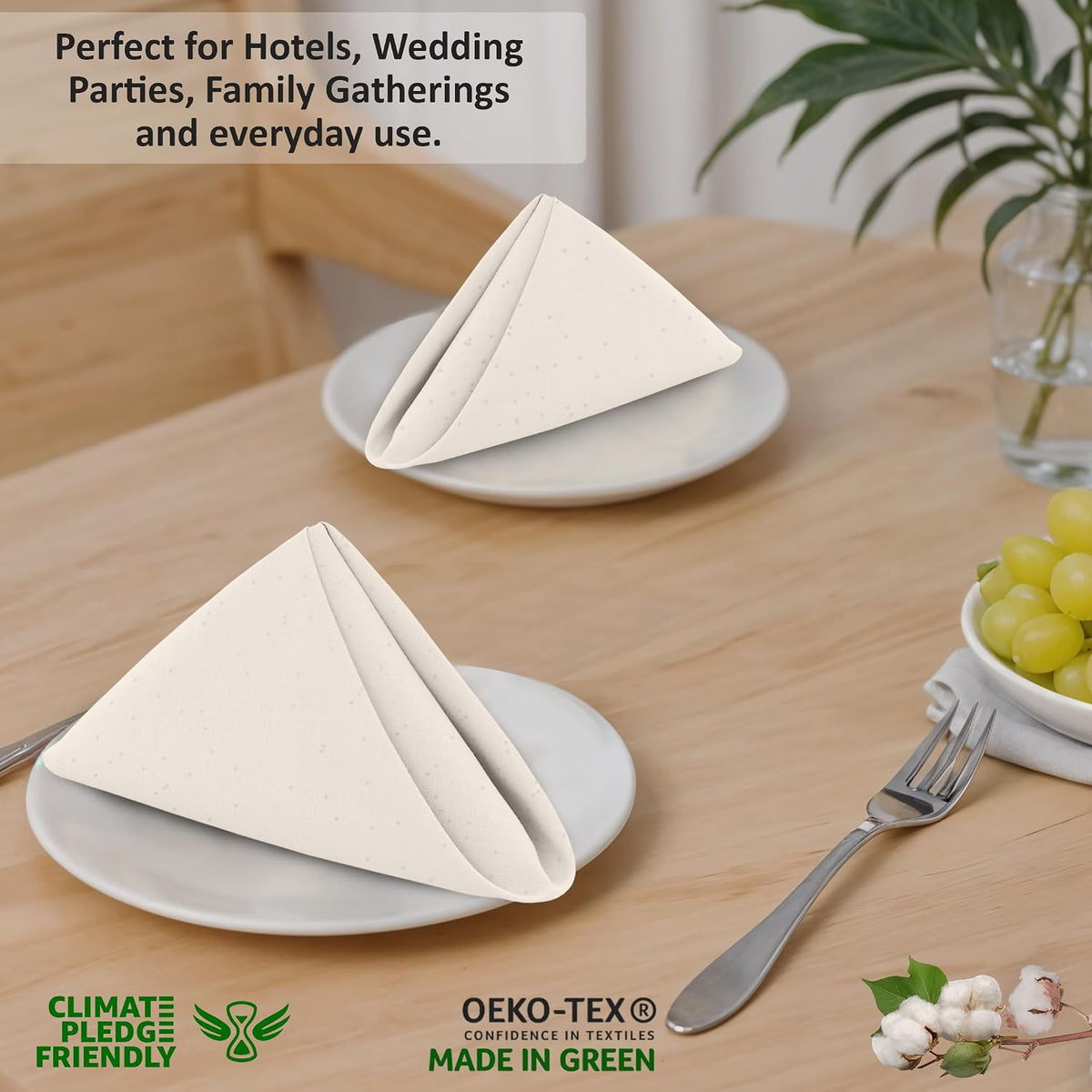 Ruvanti Cloth Napkins Set of 12, 100% Cotton 18”x18” - Natural Color | Washable, Soft, Durable & Absorbent Everyday