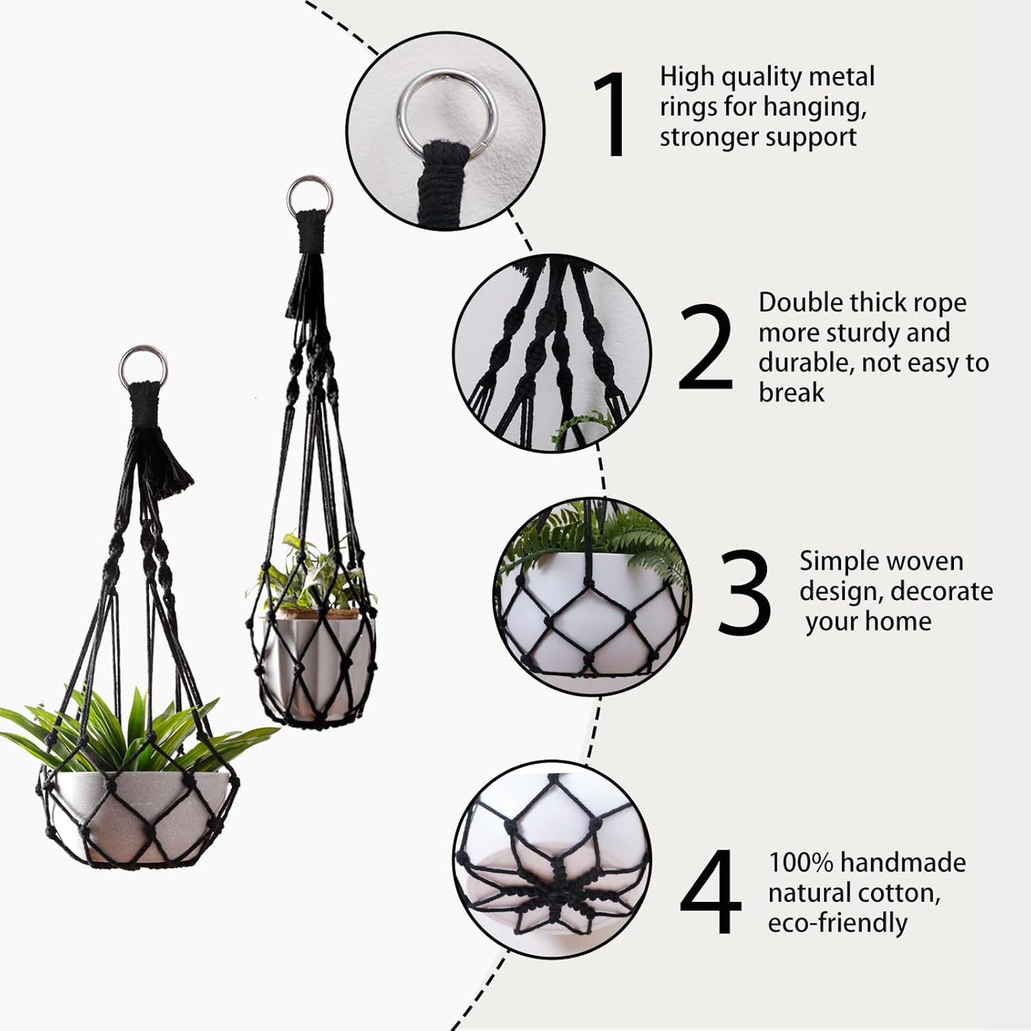 Black Plant Hanger Macrame Hanging Planter / Black Macrame / Set of 2