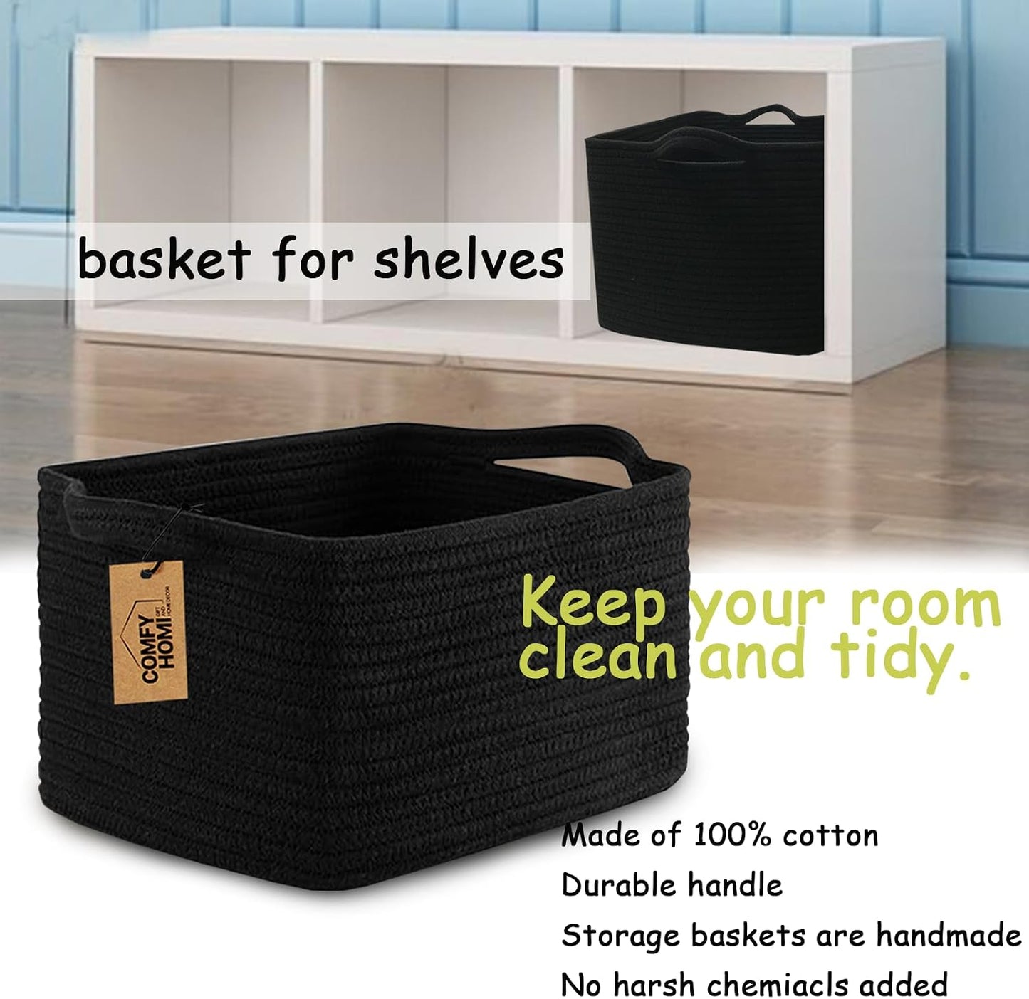 Woven Baskets for Storage / 13.5 x 11 x 9.5 / Black