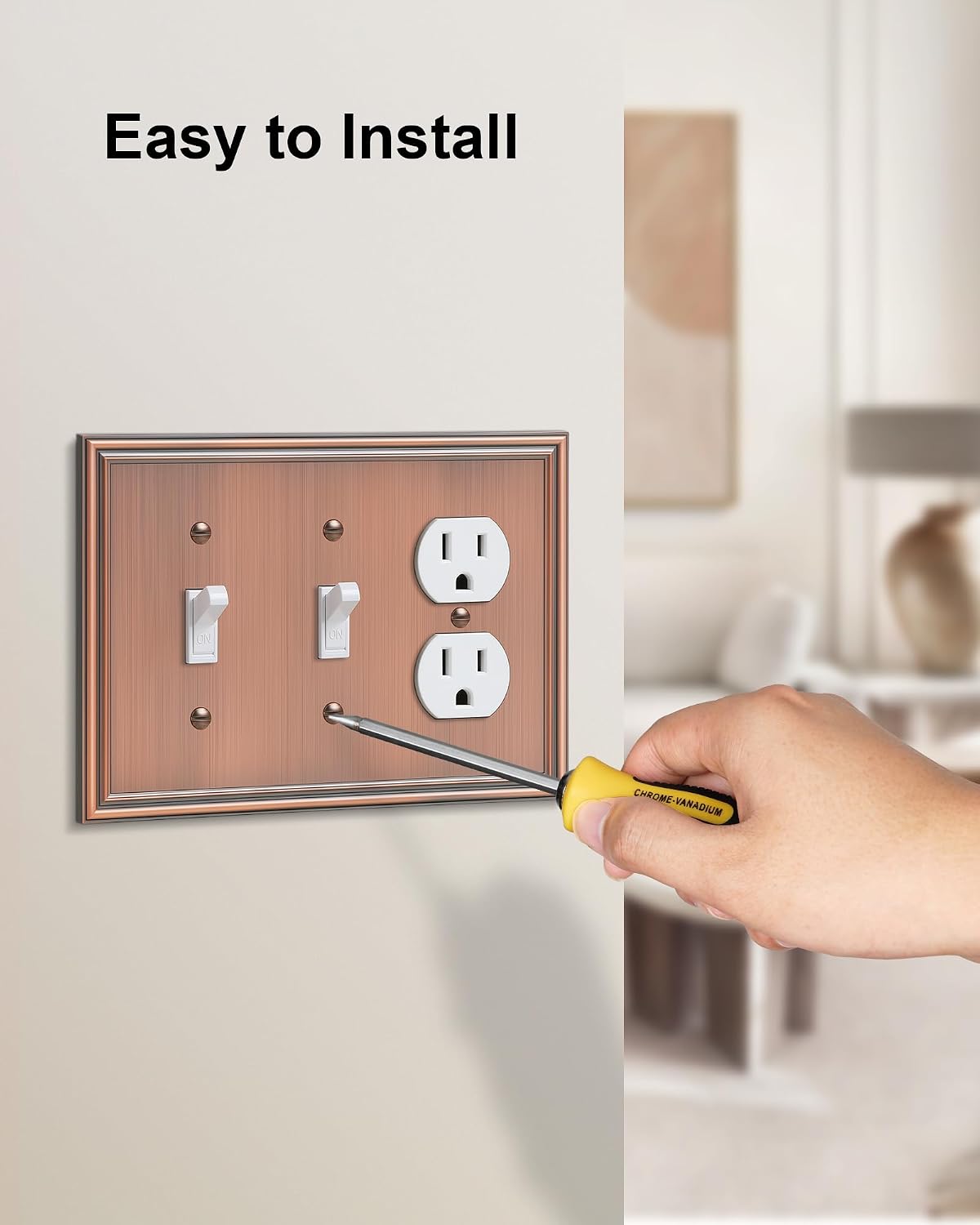 2-Pack Zinc Alloy Combo Double Toggle/Single Duplex Outlet Covers | Decorative Switch Plate Covers, Wall Plate for