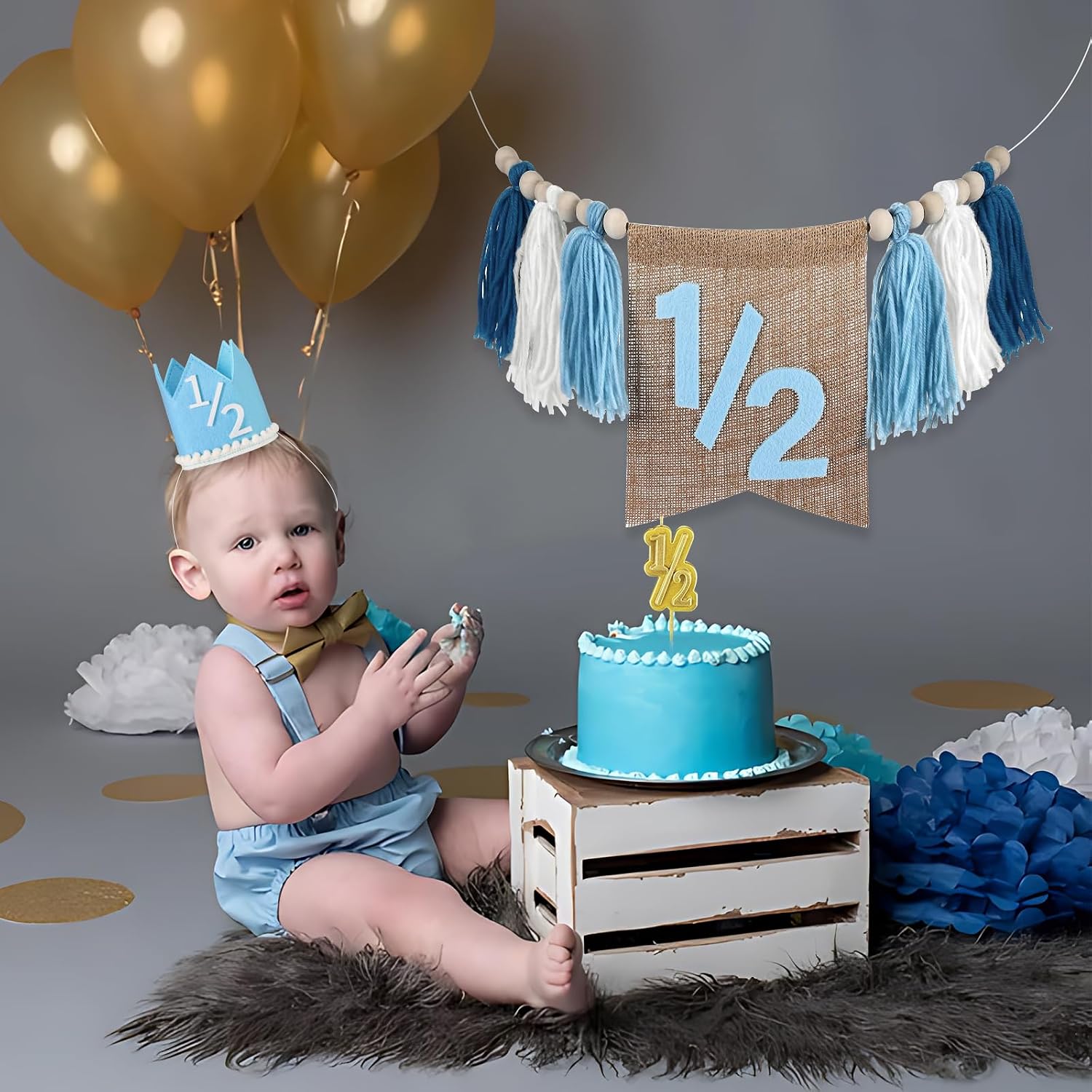 6 Month Girl Tassel Wood Bead Highchair Garland Blue / Blue, Beige