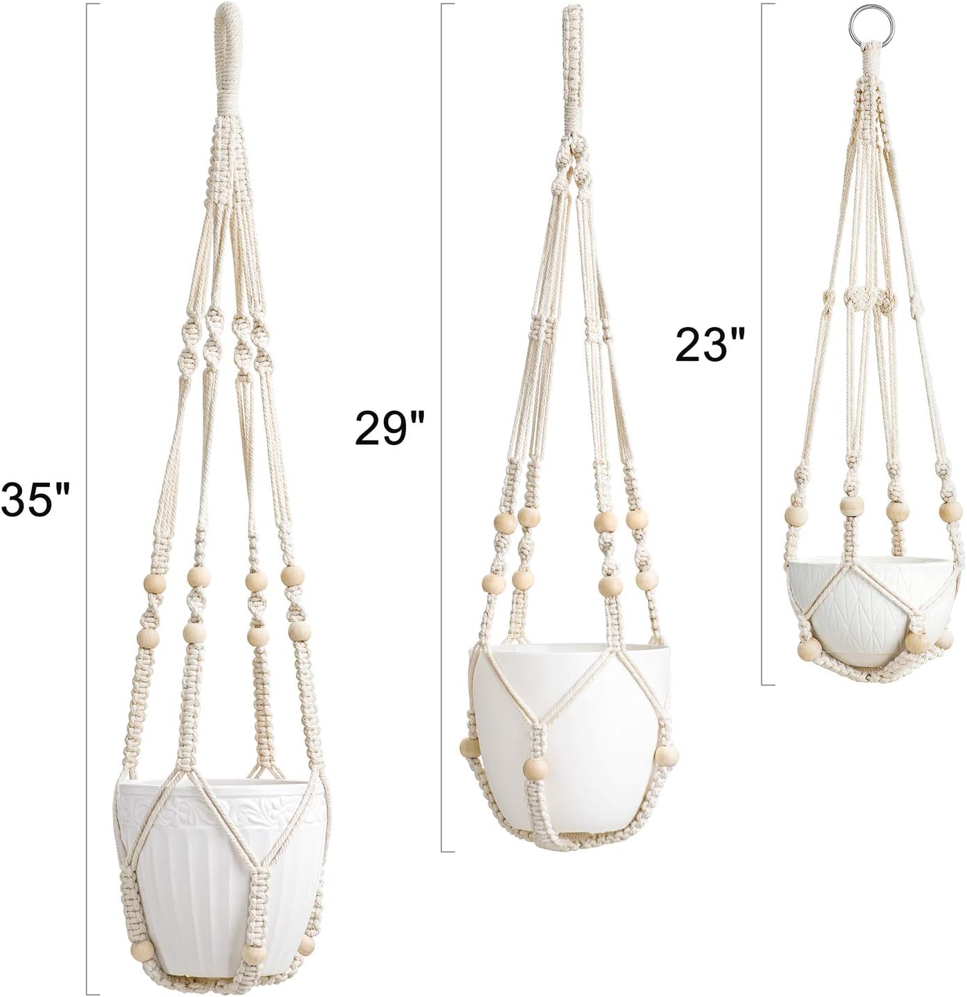 Macrame Plant Hangers Indoor Different Size Hanging Planter Basket / Medium / Ivory / Set of 3
