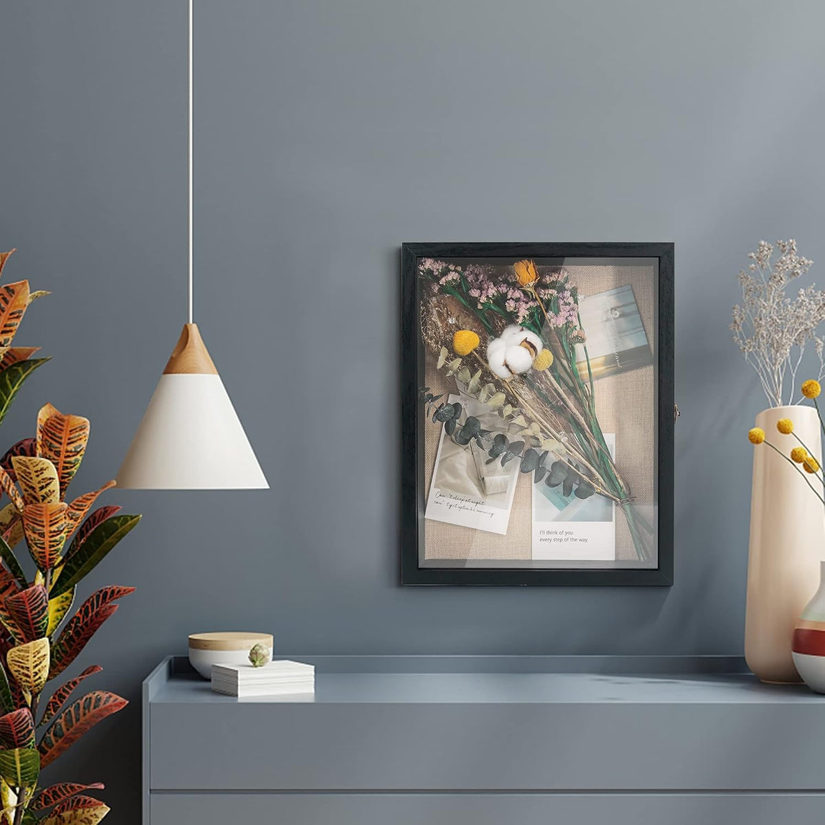 Large Shadow Box Frame 11x14 Display Case Black Graduation Keepsakes Box | Hinged Front Open Door with Tempered Glass