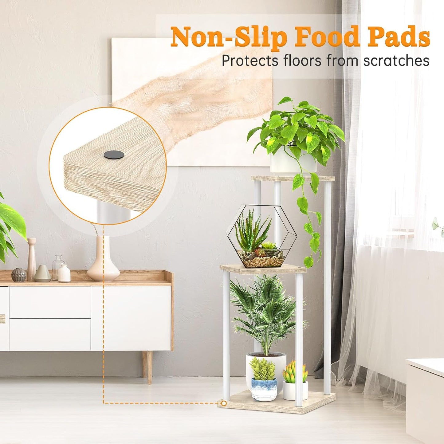 Oppro Plant Stand Indoor Outdoor,3 Tier Wood Metal Corner Flower Shelf | Planter Pot Holder, Multiple Modern Rack