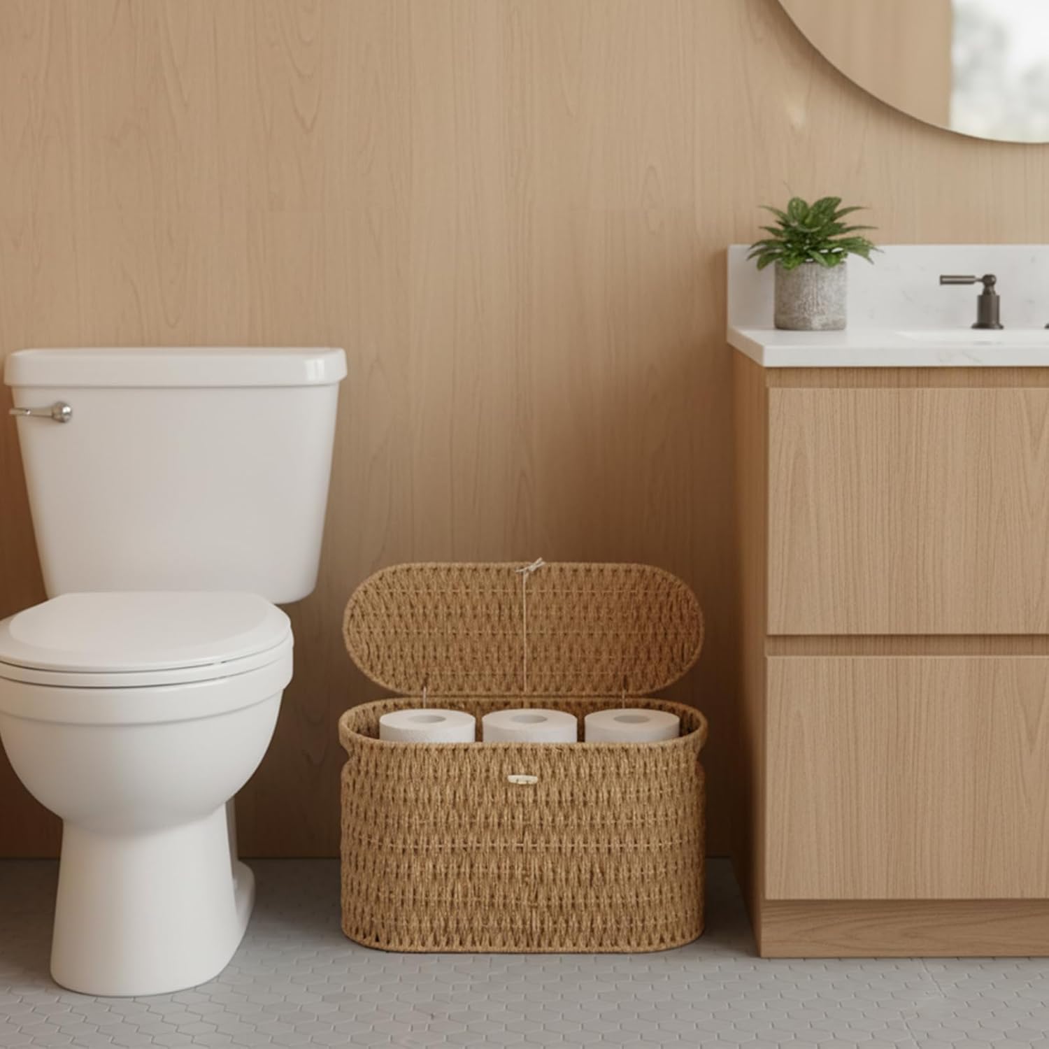 Paper Rope Wicker Basket / Natural / with Lid