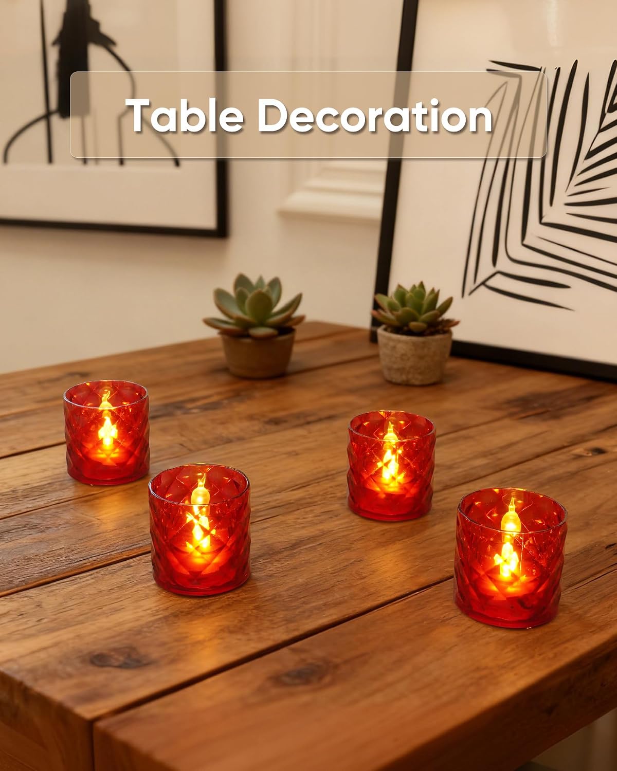 Homemory 2" Red Acrylic Votive Candle & Holders with Auto Timer, 12 Pack | 6h auto timer, flicker Warm White glow