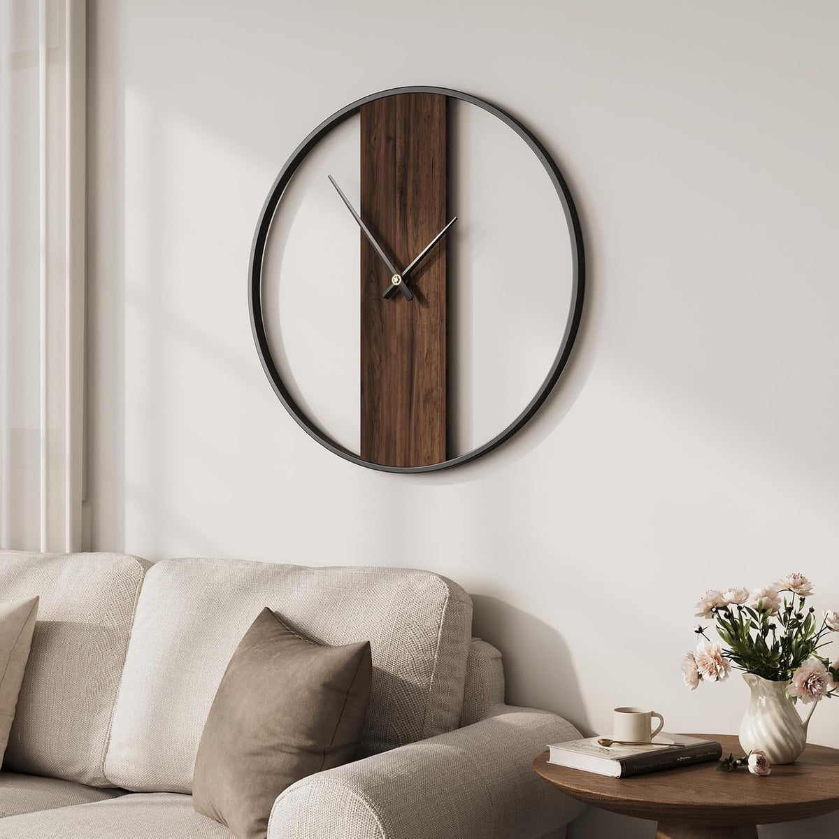 Cuspin 24 Inch Large Wall Clock Modern Rustic Walnut Dial Decorative Clock | battery operated, silent non ticking