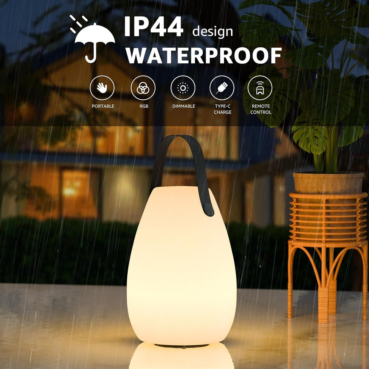 uuffoo 2 Pack Rechargeable Portable Table Lamp with Remote | Cordless RGB Lantern, Decorative LED Night Light, IP44