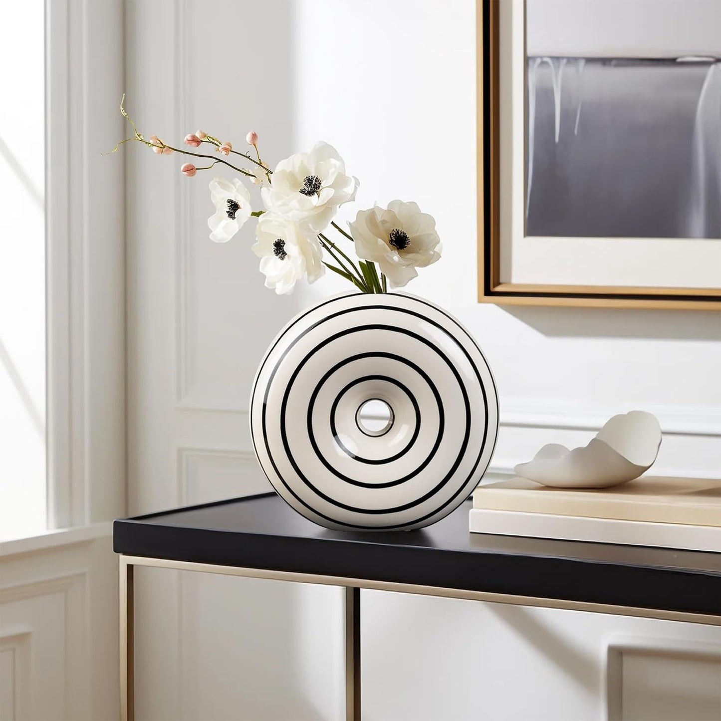 Ceramic Donut Vase Hand-Painted Glossy Finish / Large