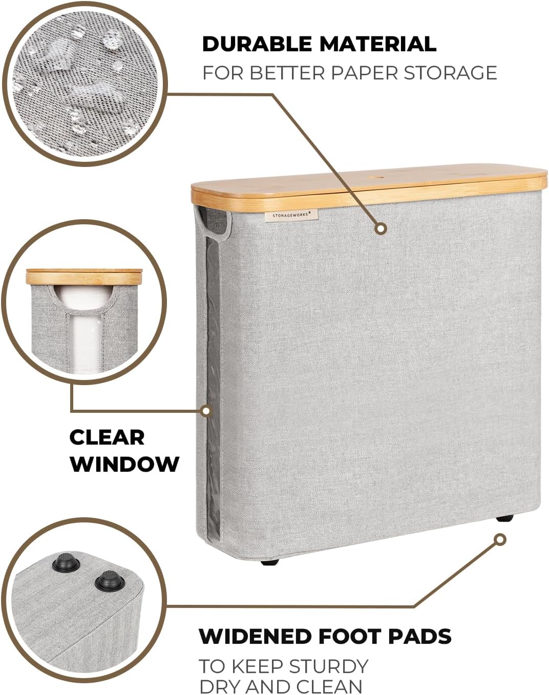 StorageWorks Toilet Paper Storage Basket with Bamboo Lid & Window | See Rolls at a Glance with Clear Window, Holds 16