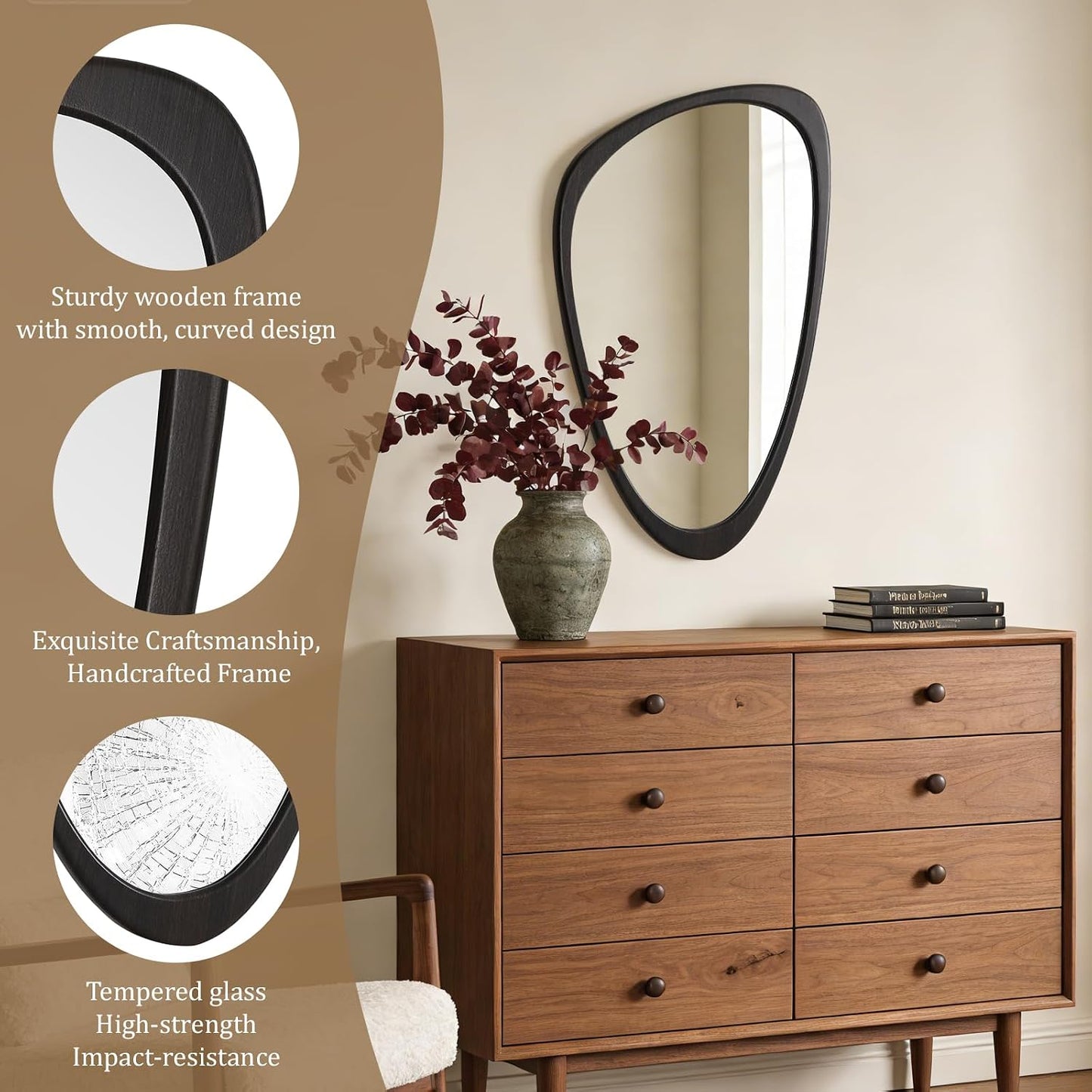 Irregular Wall Mirror / Dark Brown / 30"L x 19"W