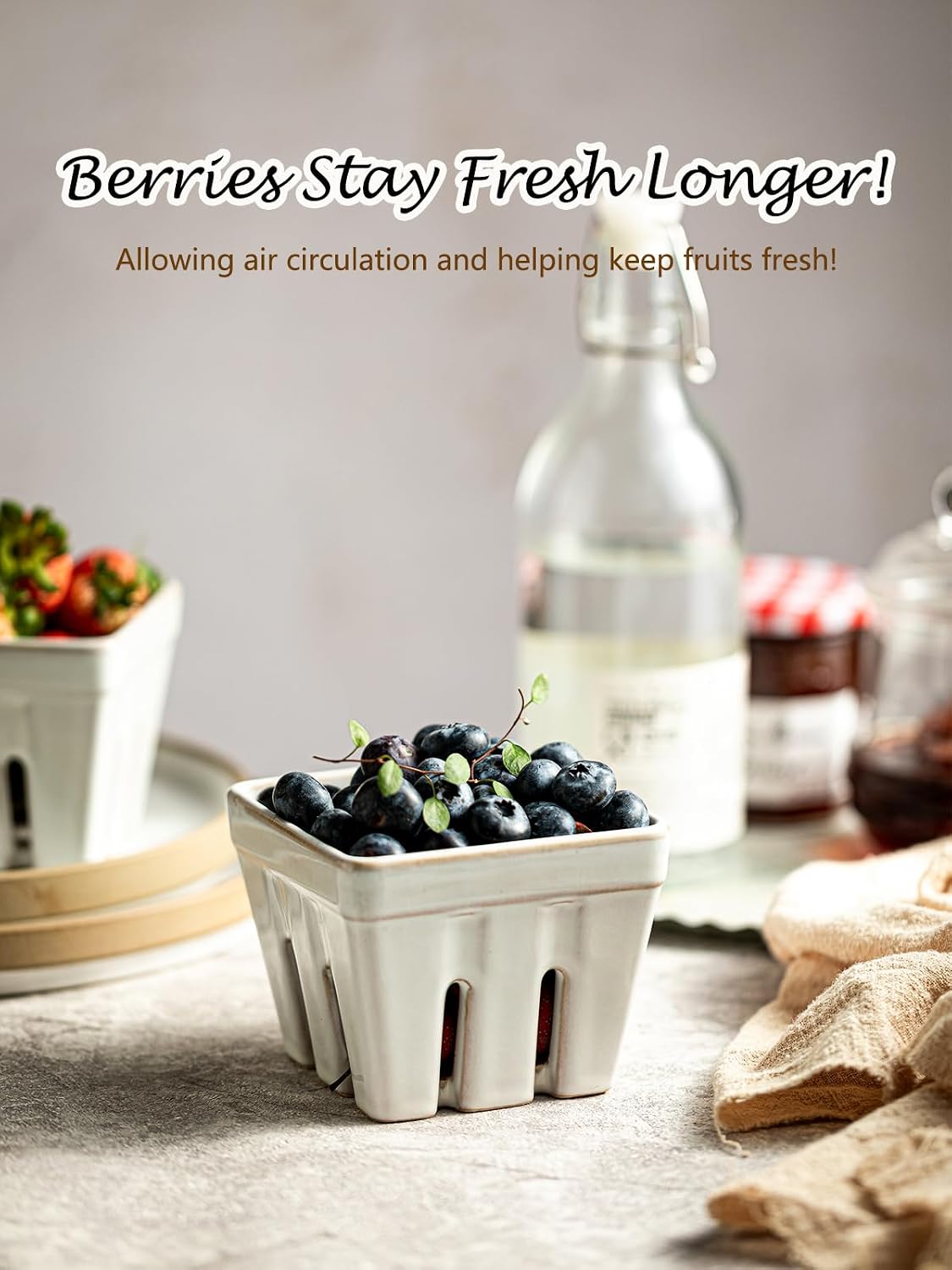 Ceramic Berry Basket / White / Square-4.0 Inch / Set of 2