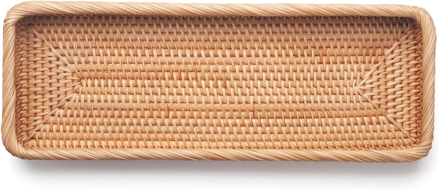 Rattan Bathroom Vanity Trays Toilet Tank Baskets Long Narrow Hand Towel / Natural / 16.3 x 6.1 x 2