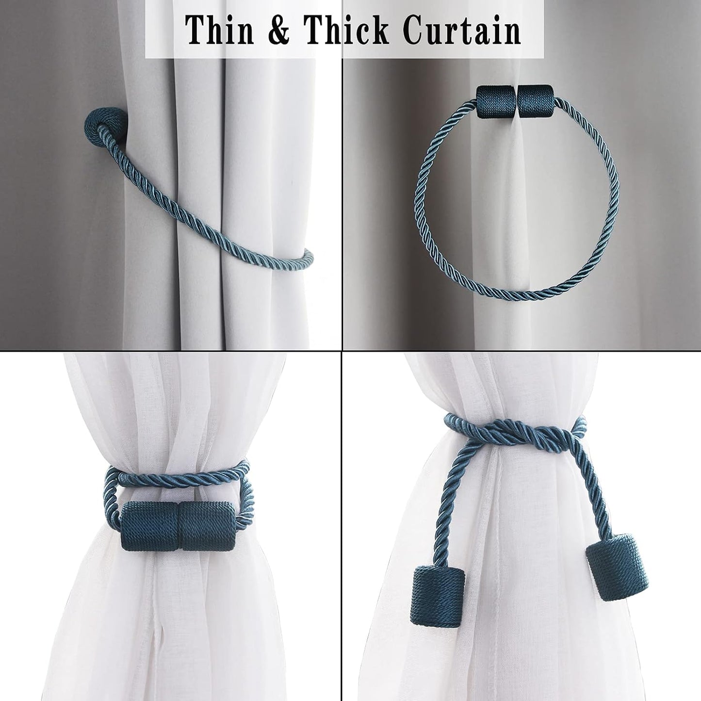 Magnetic Curtain Tiebacks Holdbacks Decorative Tie Backs for Windows Porlau | 6 Pack Blue Modern Outdoor Drapes