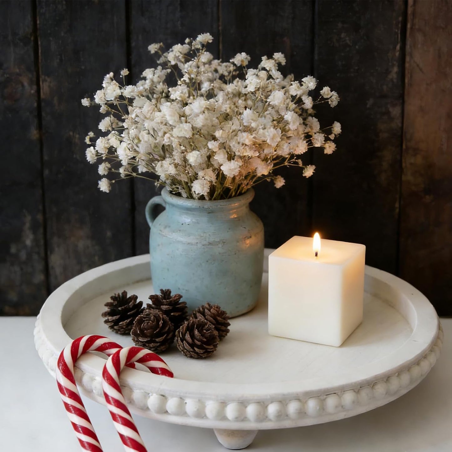 Round Wooden Tray for Decor / White