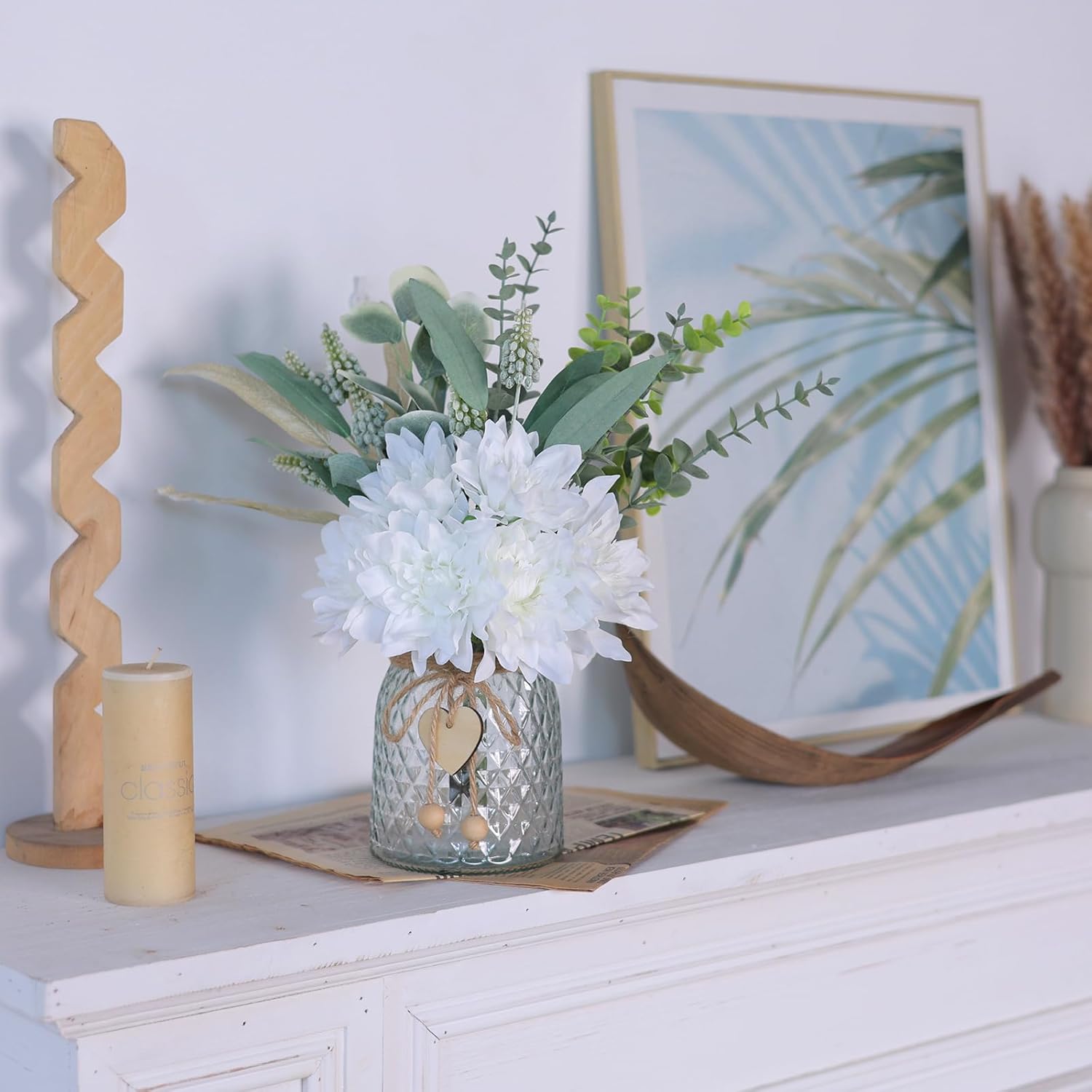 Faux Flowers / Artificial Silk Flowers in Vase / White