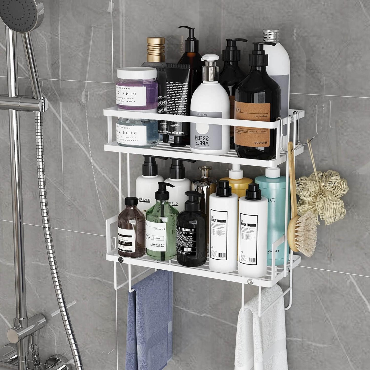 2-Tier Over Toilet Storage Shelf, Wall-Mount with 2 Hook/Paper Rack | Bathroom Organizers and Storage Cabinet