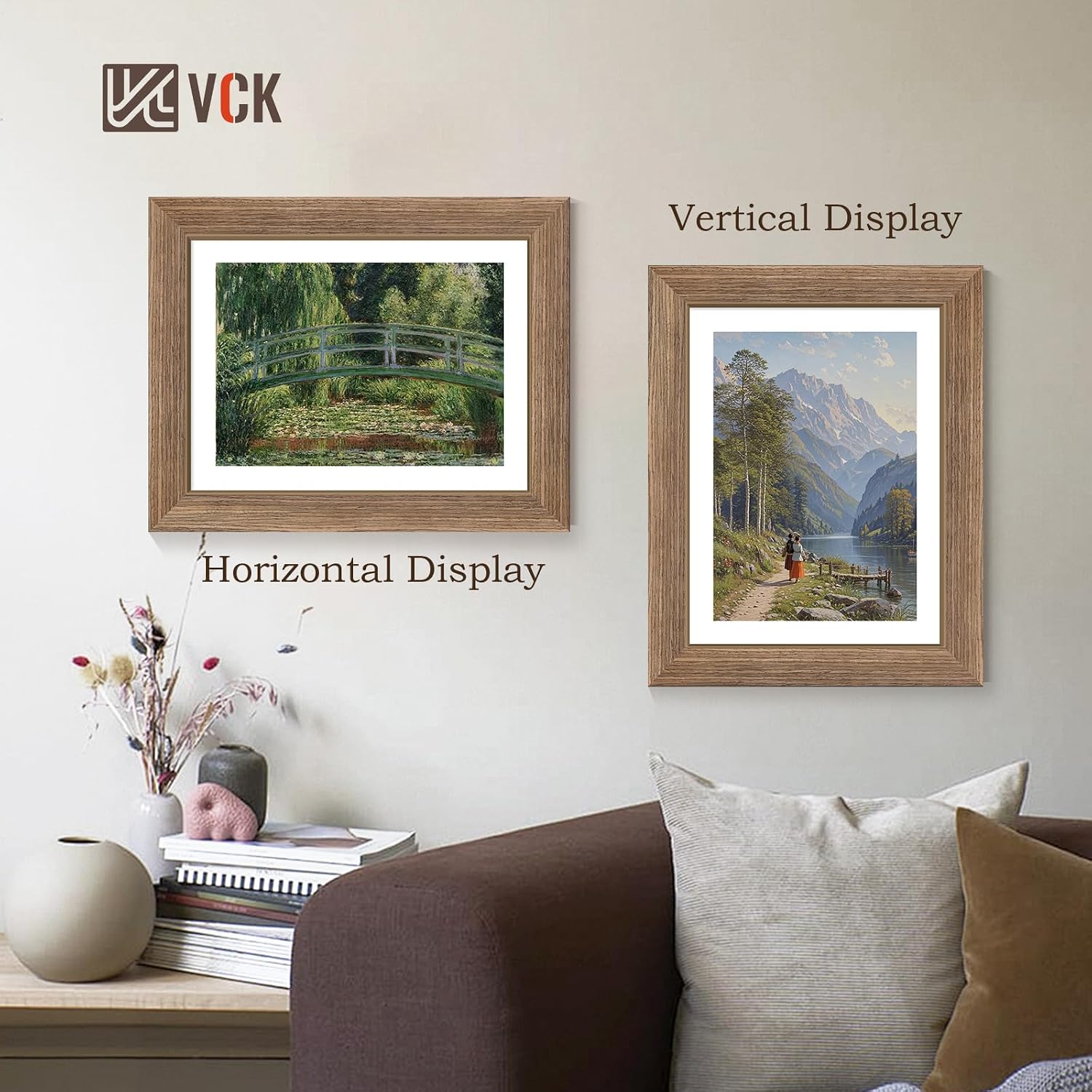 VCK 8.5x11 Picture Frame Walnut 4 Pack, Wide Thick Wood Border, for Prints | Exclusive Woodgrain, Wall/Tabletop, HD