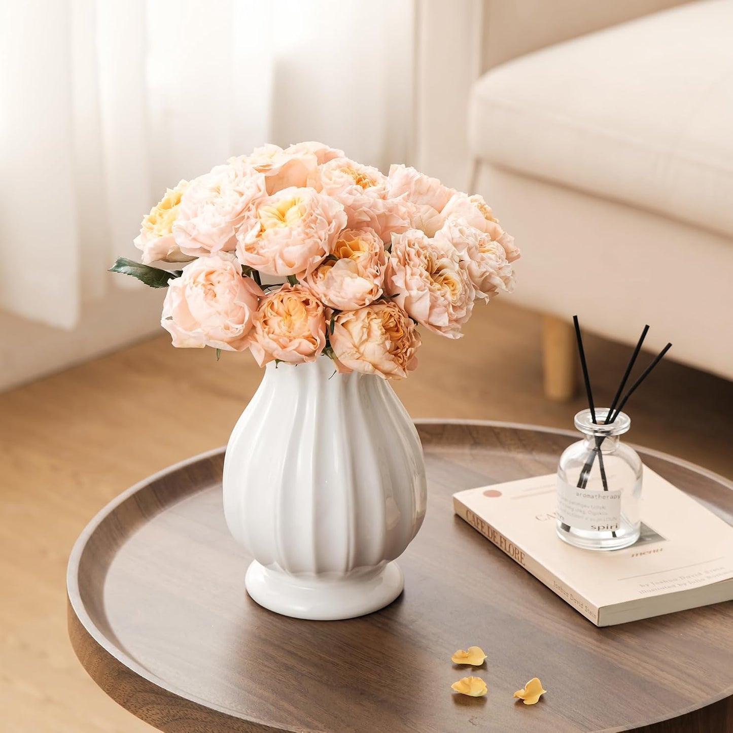 Ceramic Vase / Unique Vases for Farmhouse / White / 7.8 Inch
