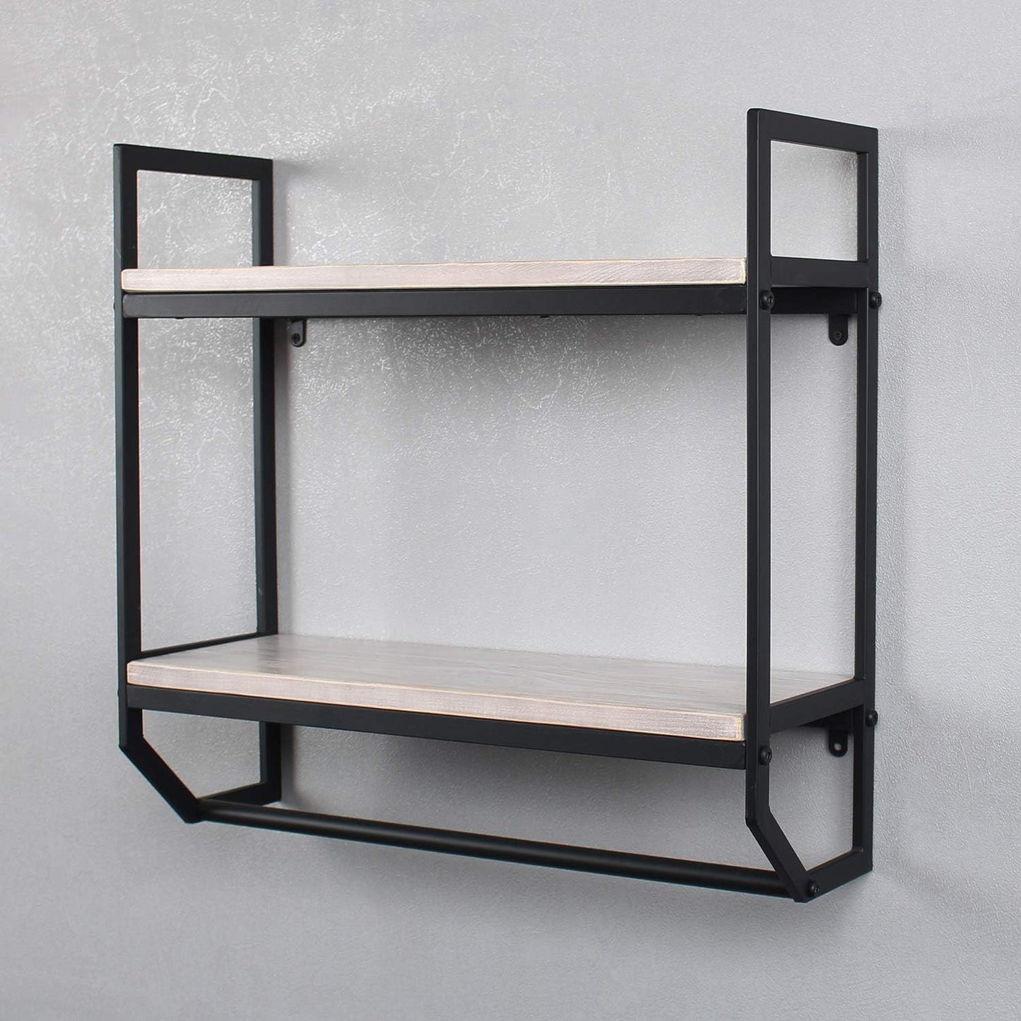 2-Tier Metal Industrial 23.6" Bathroom Shelves Wall Mounted,Rustic Wall Shelf Over Toilet,Towel Rack with Towel