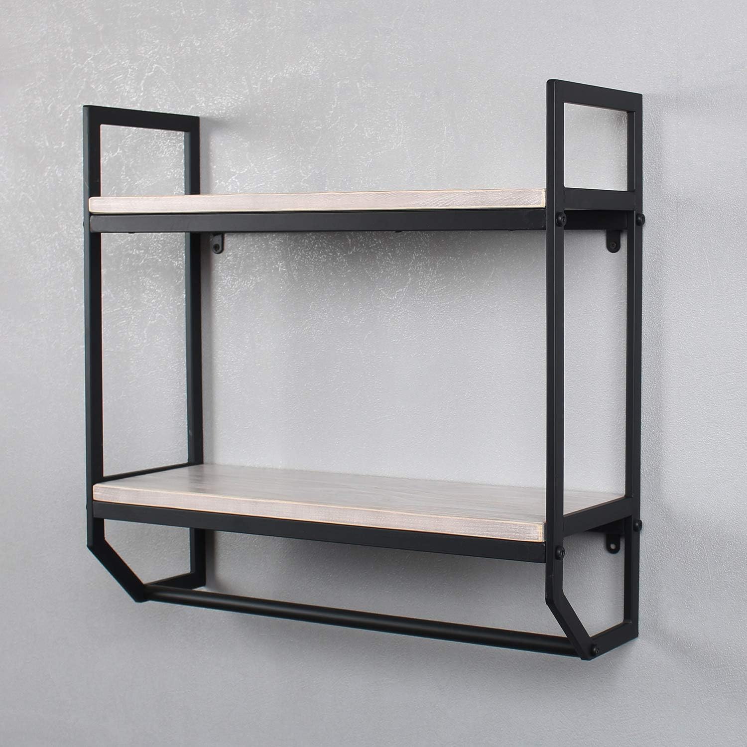 2-Tier Metal Industrial 23.6" Bathroom Shelves Wall Mounted,Rustic Wall Shelf Over Toilet,Towel Rack with Towel