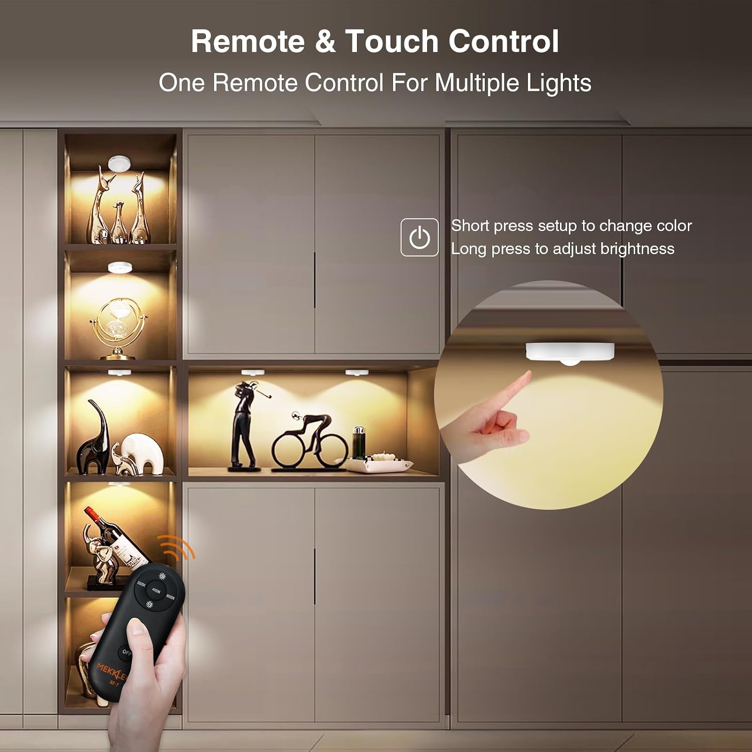 Puck Lights with Remote Control Rechargeable,Wireless Under Cabinet Lighting,2000mAh Battery Operated Tap Push Touch