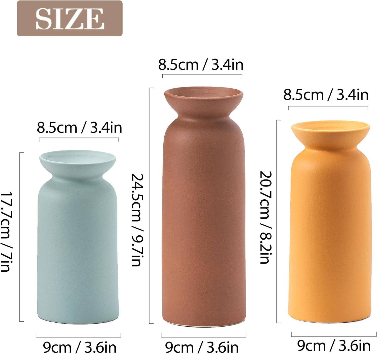 Modern Ceramic Vase / 12 Brown/yellow/green / Set of 3