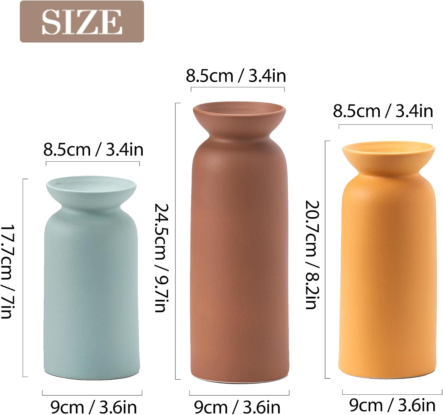 Modern Ceramic Vase / 12 Brown/yellow/green / Set of 3