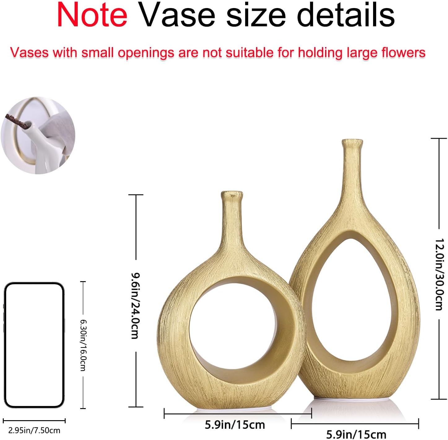Matte Ceramic Vase / Luxury/f / Gold / Set of 2