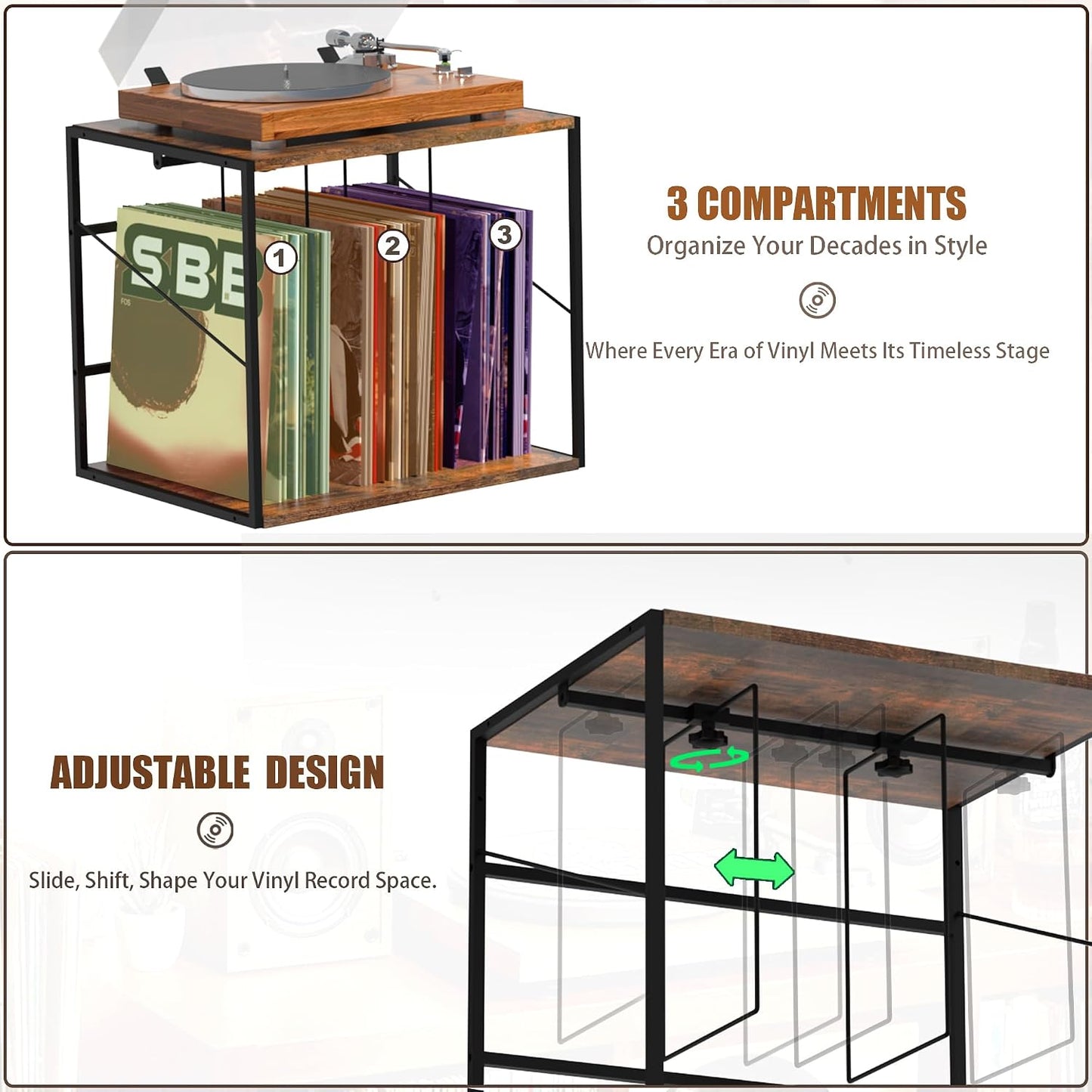 Vinyl Record Storage Holder for 80-100LPs, Vinyl Record Stand Wall Mount with Movable Divider, Solid Record Display