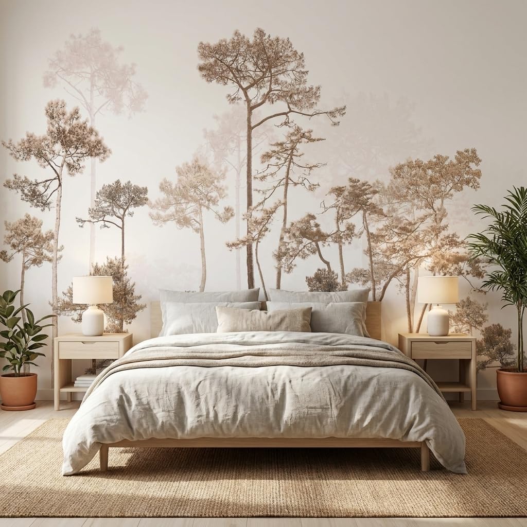 Vintage Forest Wall Murals Peel and Stick 144" W x 100" H Waterproof / Taupe / 144 x 100 / Beige
