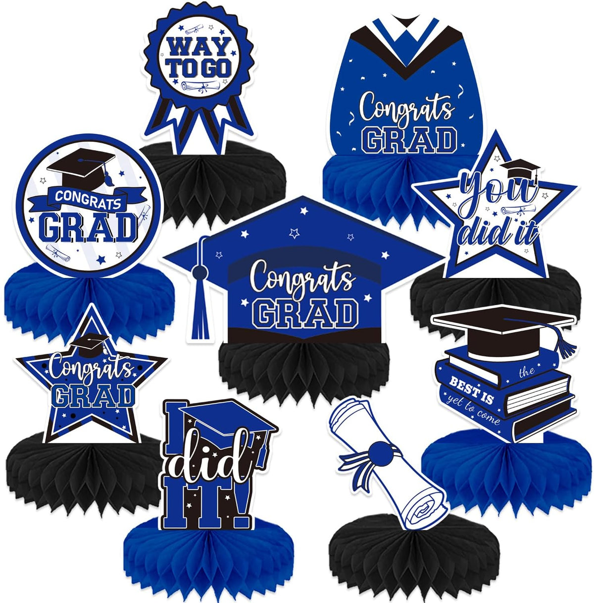 Graduation Table Decorations, Blue and Black Graduation Table Centerpieces