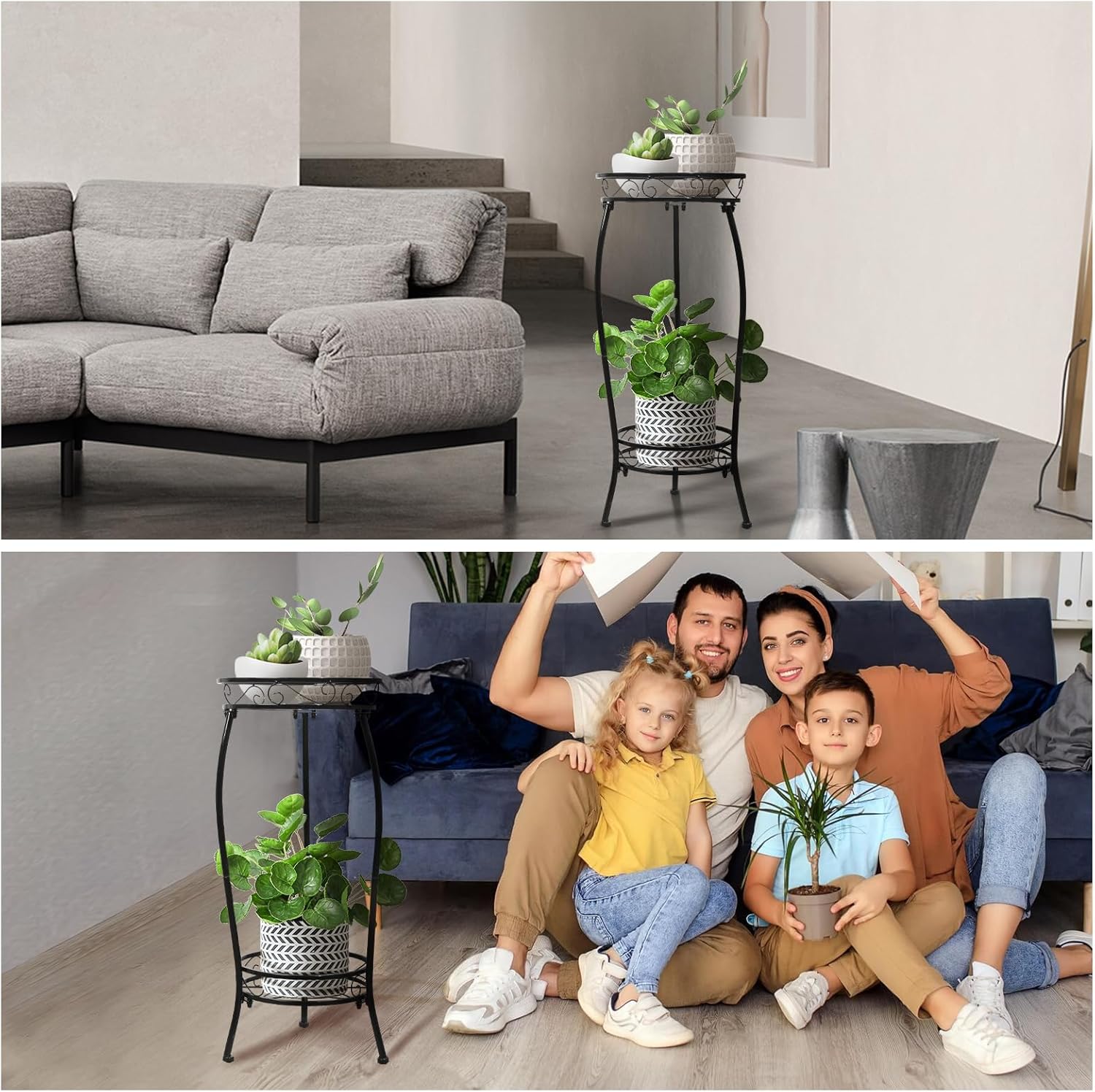 2 Pack Plant Stand Indoor Outdoor 2 Tier 27" Tall Metal Potted Holder Rack Flower Pot Stand Heavy Duty Plant Shelf