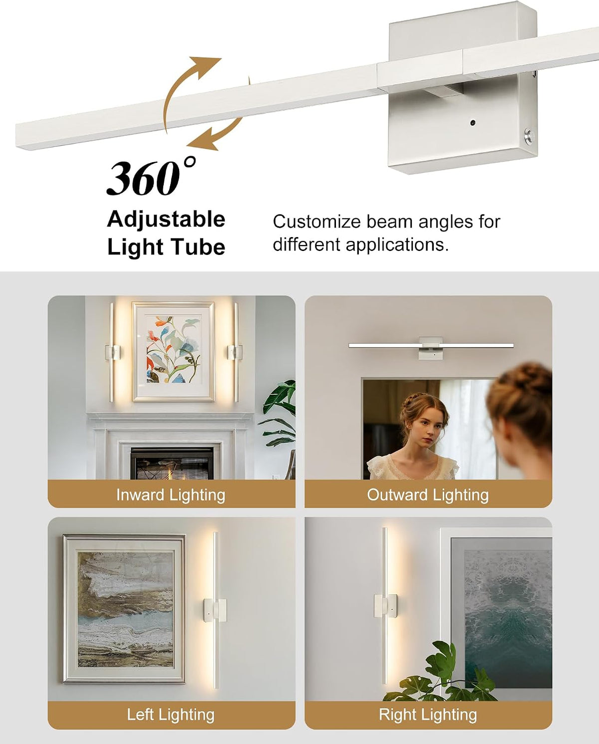 Rayogale Nickel Battery Operated Wall Sconces Set of 2, 24 Inch | 3000/4500/6000K Dimmable 8000mAh Wireless