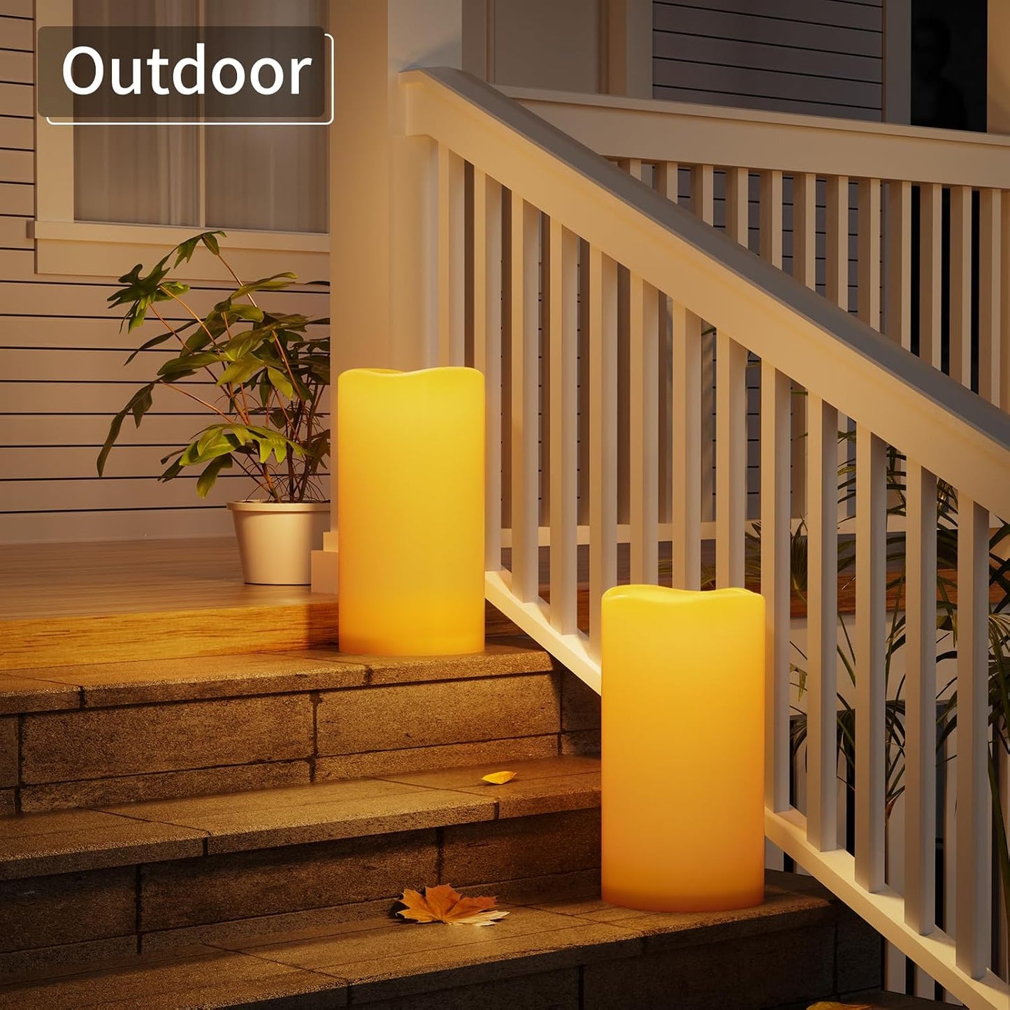 Outdoor Flameless Candles 6" x 12" Large Battery-Operated Candles Set of 2 | LED Flickering Pillar Candles, Waterproof