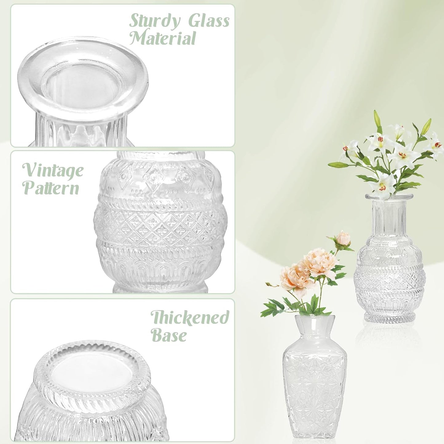 Glass Bud Vases-Small Vases for Flowers-Mini Bud Vases in Bulk -Vintage Vases / Set of 12