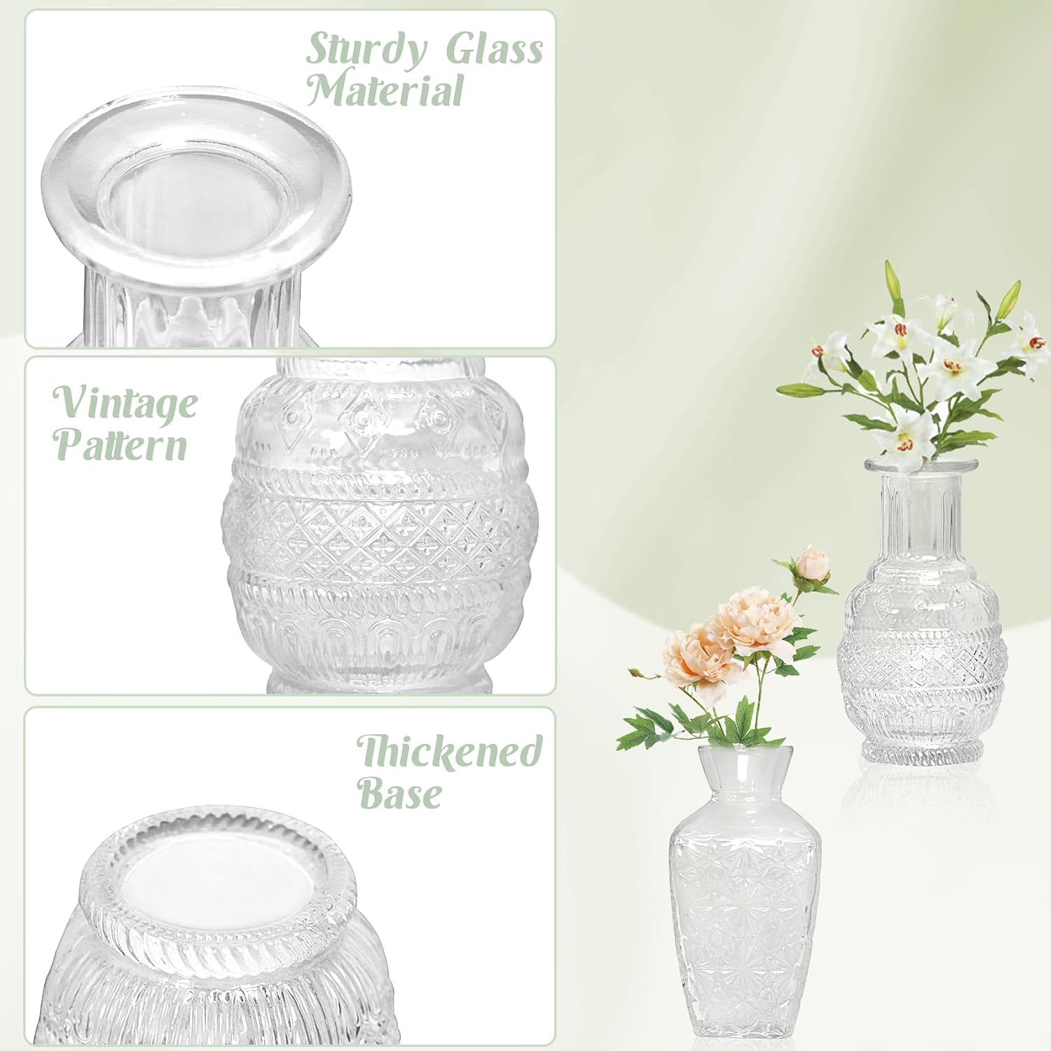 Glass Bud Vases-Small Vases for Flowers-Mini Bud Vases in Bulk -Vintage Vases / Set of 12