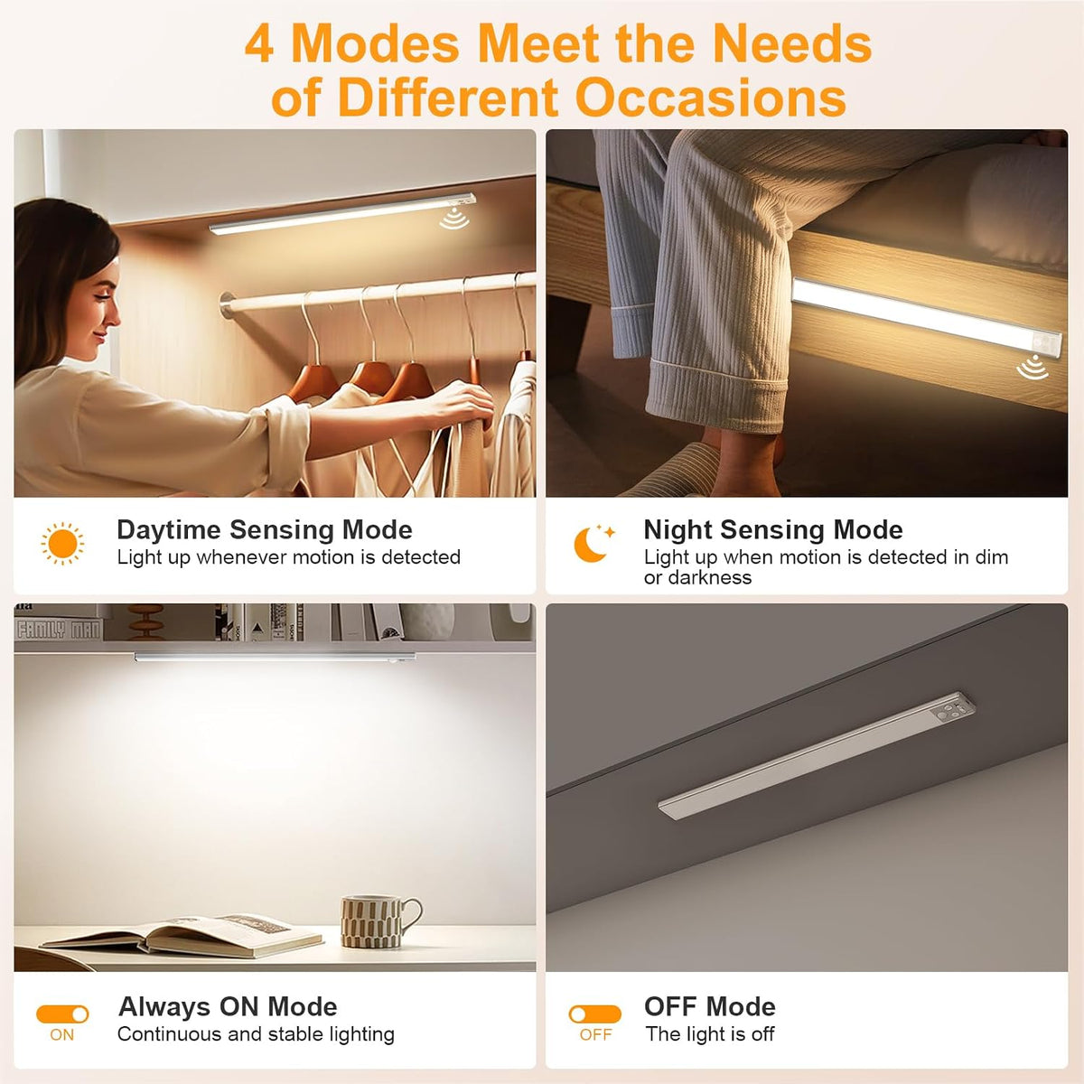 Gritin 14.7inch Under Cabinet Lighting Rechargeable 2 Pack | 3 Color Temps & 5 Brightness,Super Bright,4 Modes,Motion