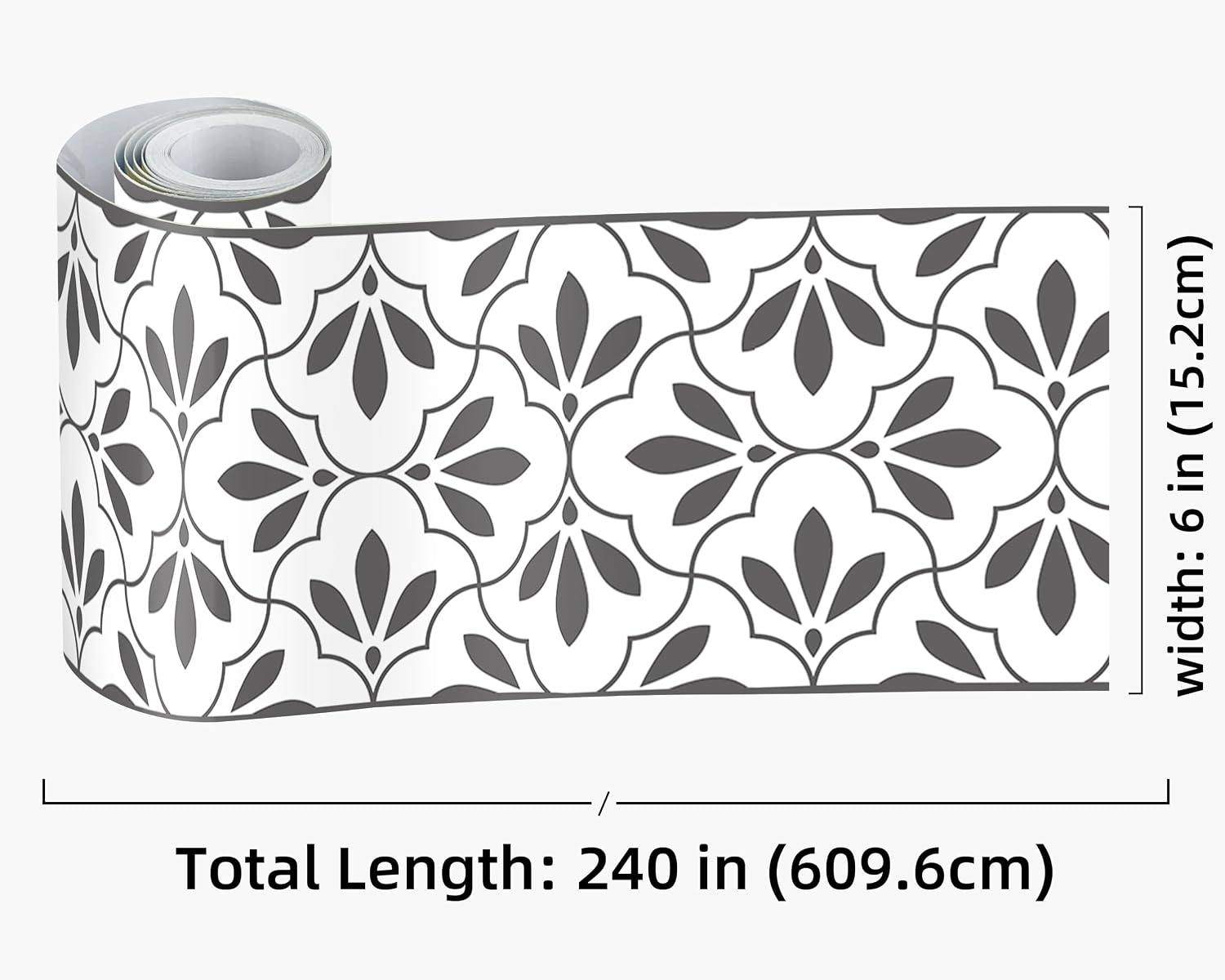 Wallpaper Border and White Patterns Peel and Stick Wall Border Self / 6 x 240 / WB-5445 / Black