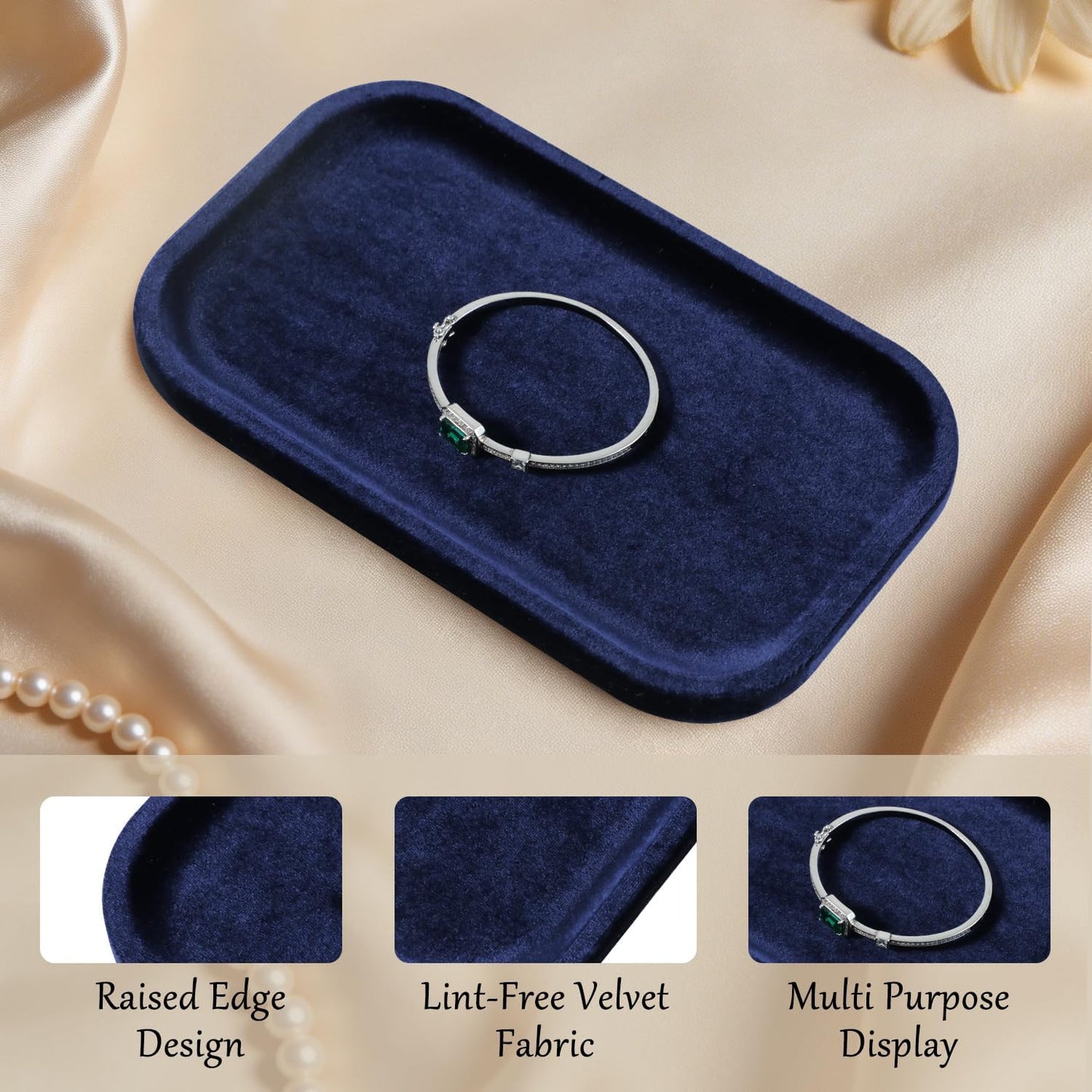 Resilient Velvet Jewelry Display Tray for Ring Earrings Bracelet Necklace / Dark Blue / 7.9 x 4.7