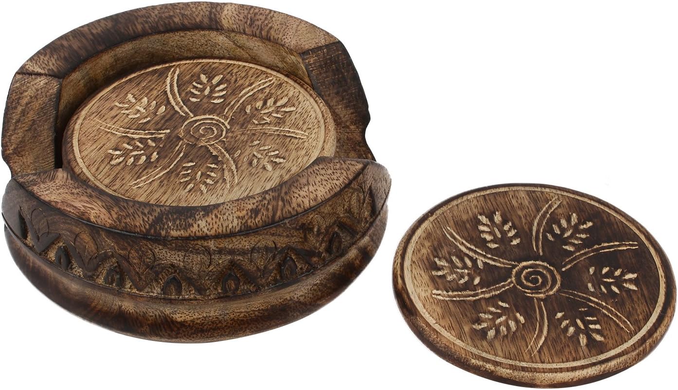 Lotus Shaped Holder in Rustic Wood Design Carving / Set of 6