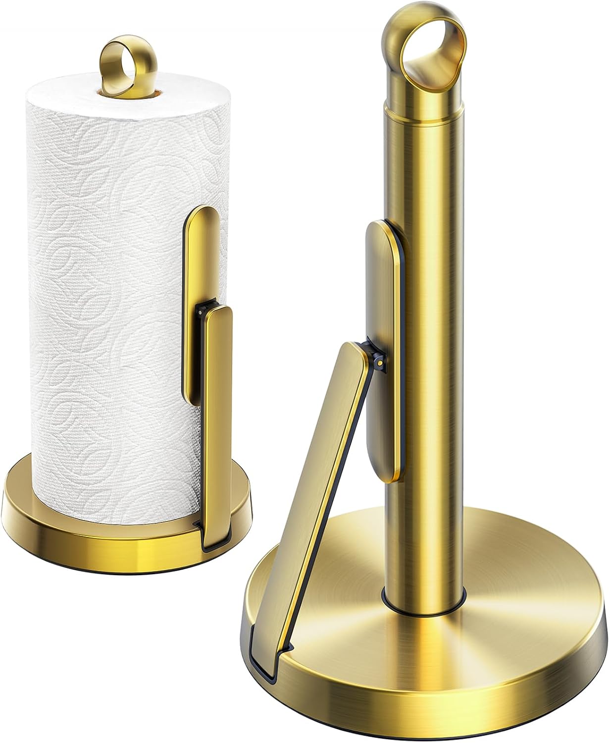 theaoo Heavy-Duty Paper Towel Holder with Tension Arm, Countertop(1, Gold) | Easy One-Handed Tear, Modern Stainless