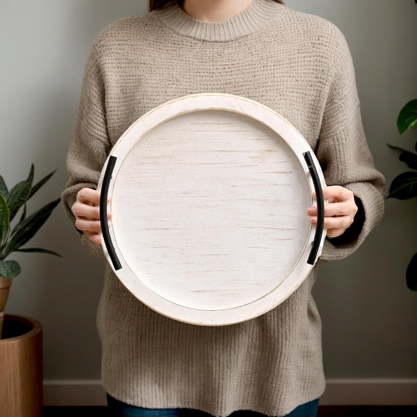 Wooden Beaded Serving Tray / White / Set of 13