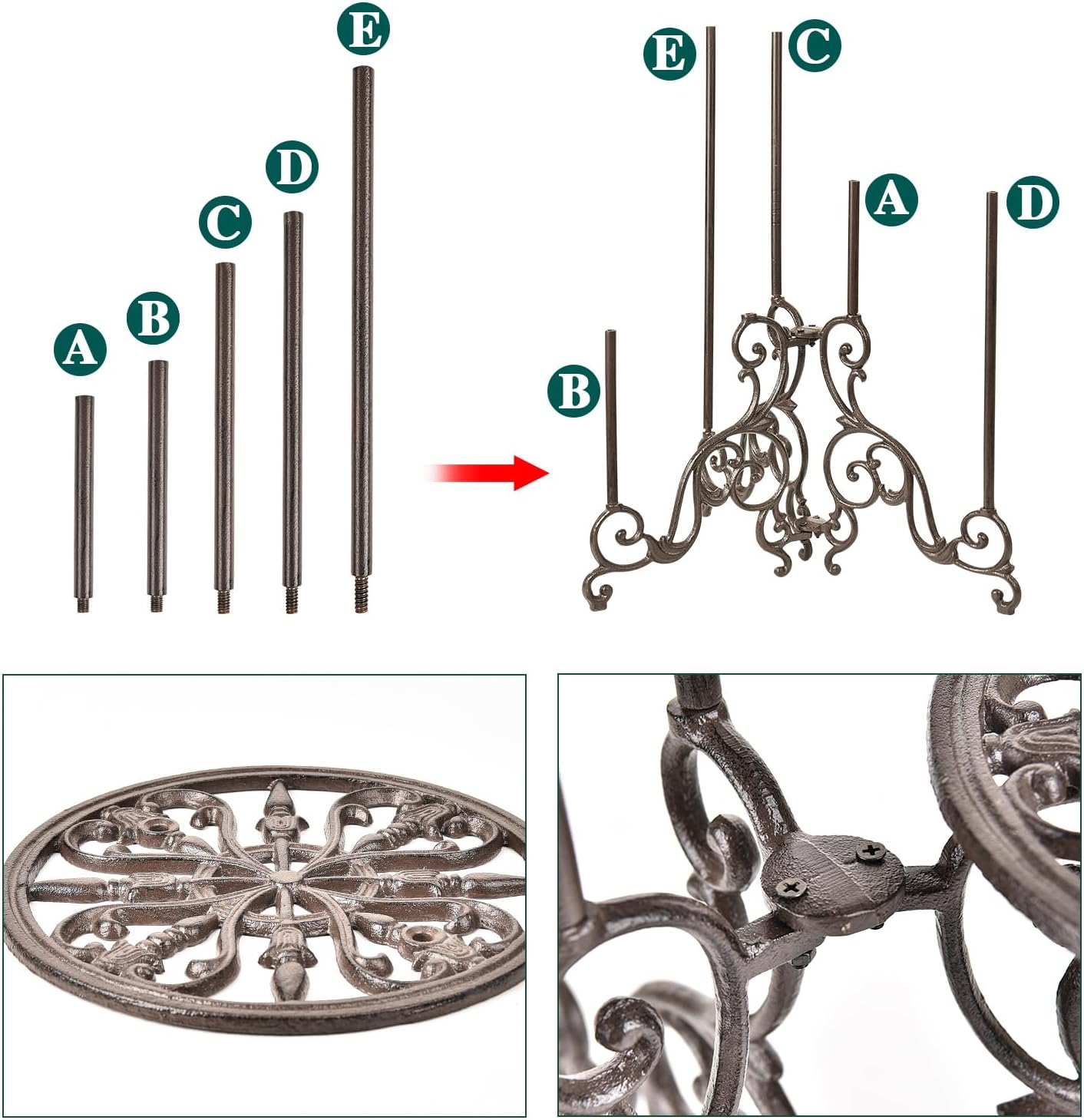 Sungmor Cast Iron Plant stand, 24 Inches Tall 3 Tier Foldable Design | Heavy Duty Rustic Metal Holder for Indoor Corner