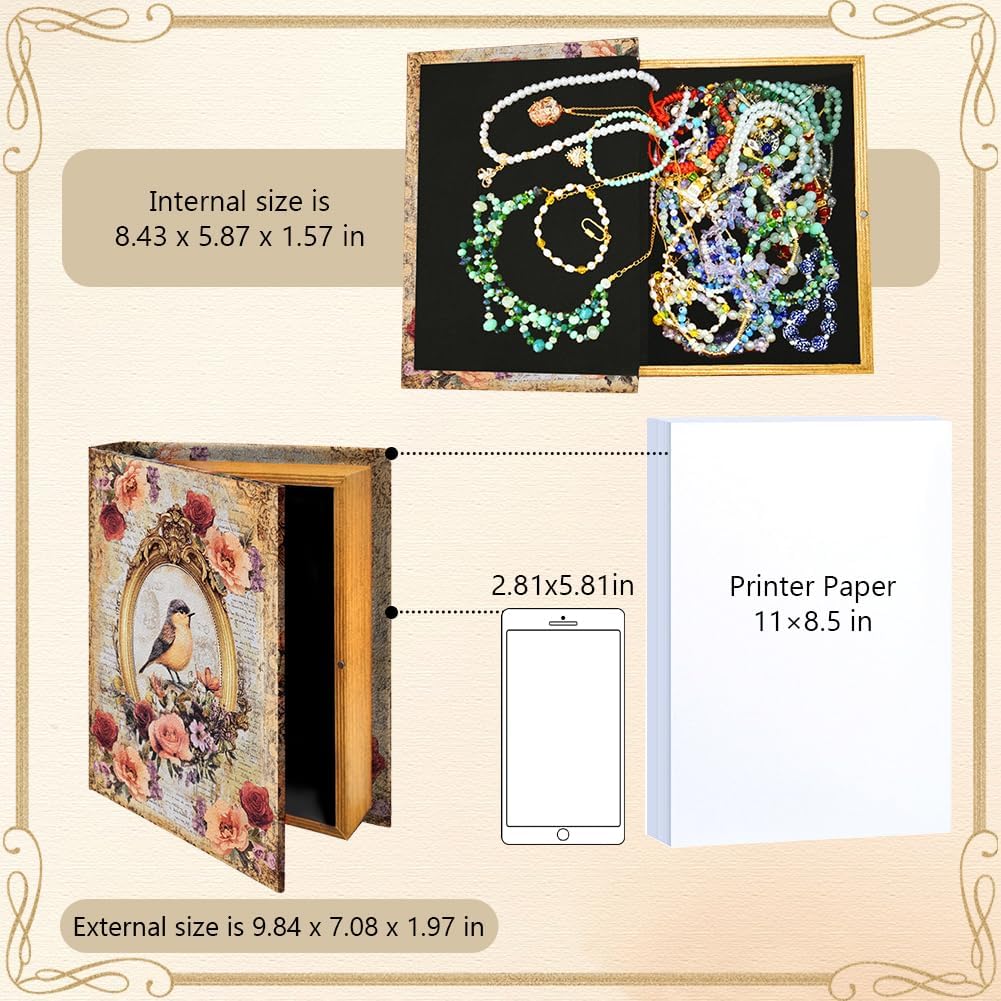 Floral Bird Fake Book Box Decorative Books Boxes Wood / Floral and Bird
