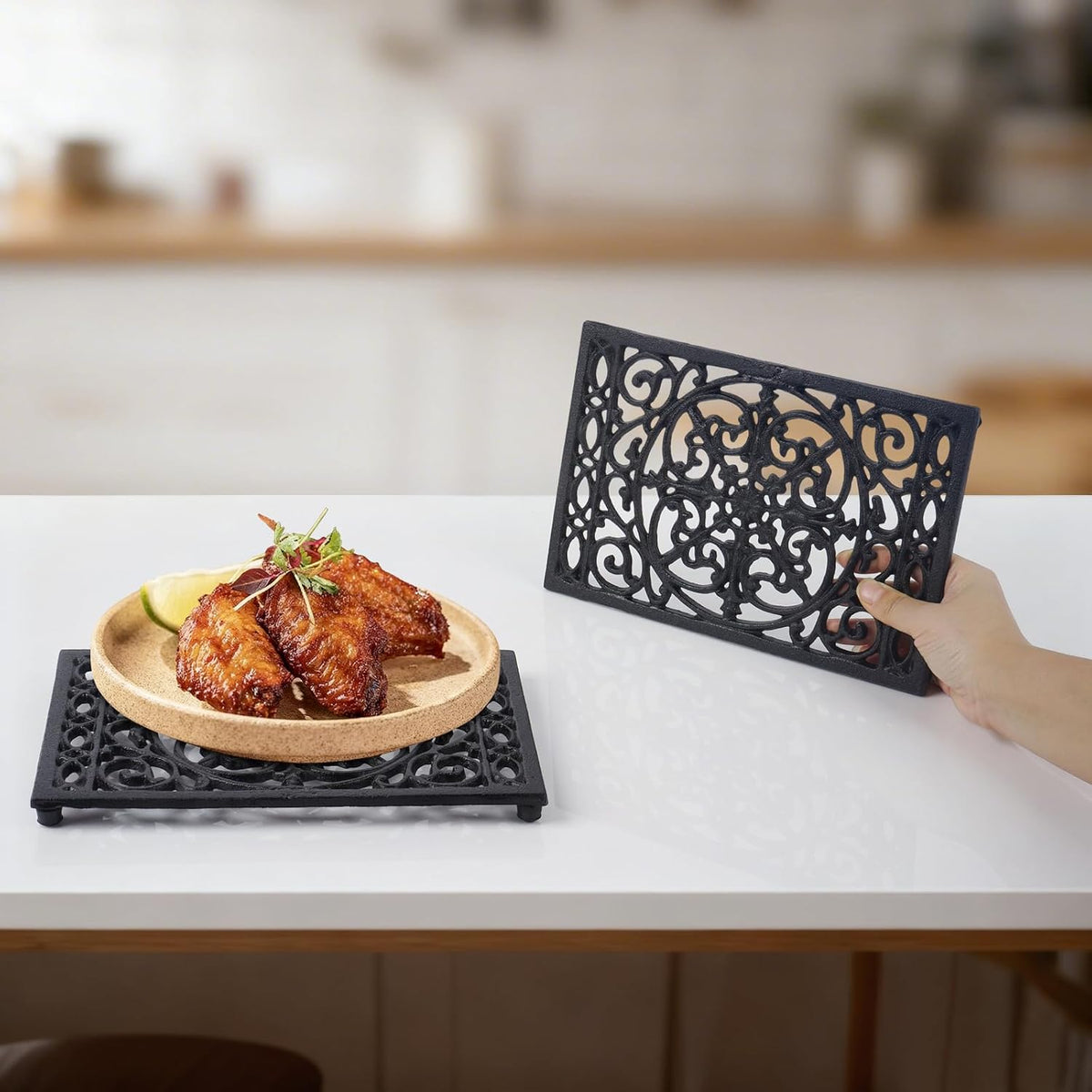 Notakia 9.6 x 6.3 Inch Cast Iron Trivet Set, Large Metal Trivets for Hot Dishes Pots Pans Decorative Kitchen Trivets