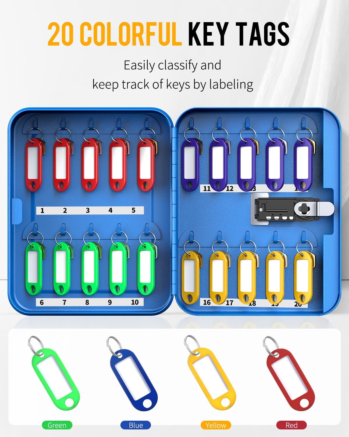 Combination Lock Resettable Digital Security Storage Box Steel Key Organizer / Blue / 20 Keys