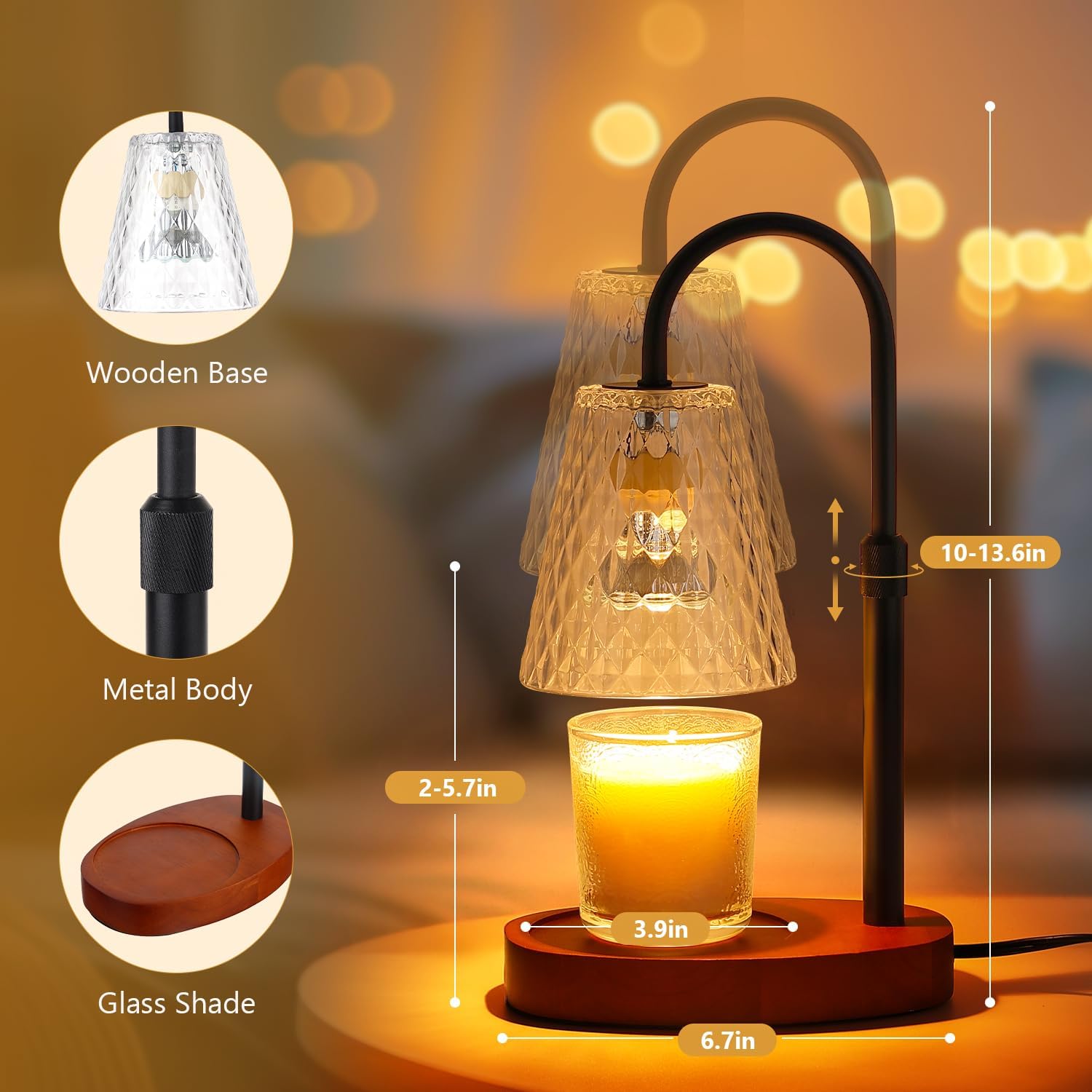 Candle Warmer Lamp with Timer: Electric Candles Warmers Adjustable Height Dimmable - Large Wax Candle Warmers Lamps